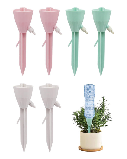 MYMULIKE 6 Pack Self Watering Planter Drip, Automatic Drip Irrigation Stakes with Adjustable Valve, Adjustable Water Flow System, Self Watering Planter Insert Devices for Indoor and Outdoor Plants