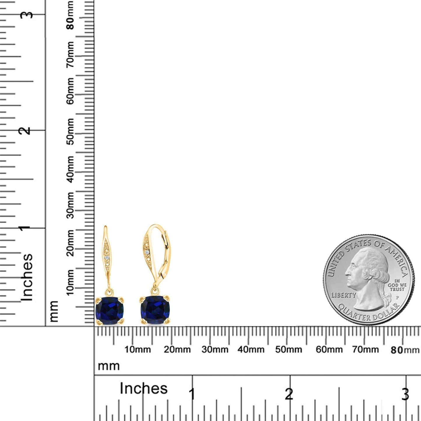 Gem Stone King Drop Dangle Earrings For Women | 7MM Cushion Cut Gemstone Birthstone and Diamond | 925 Sterling Silver | Jewelry Gift for Mom Wife Her | Created Sapphire-September | Yellow Gold