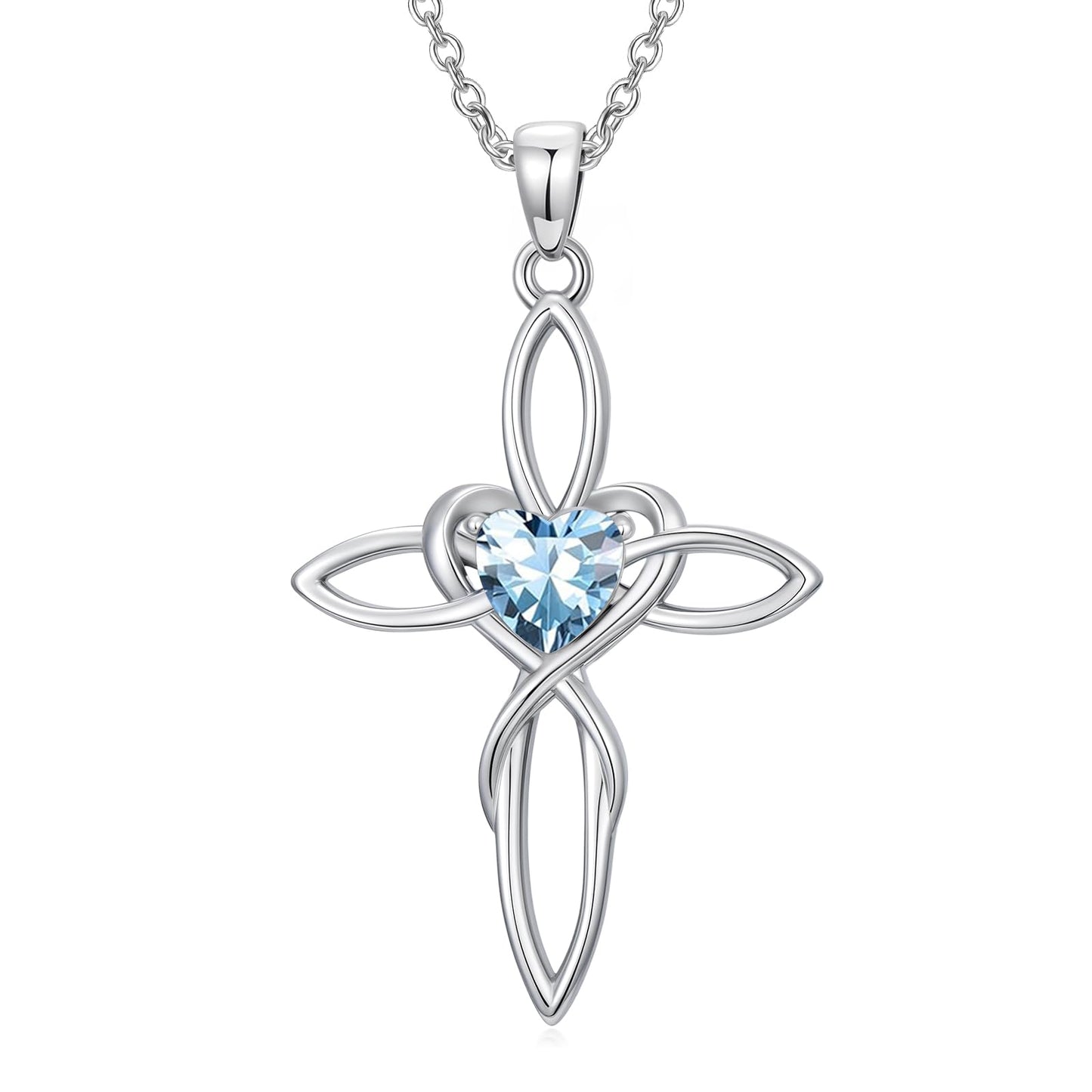 POIUY Celtic Knot Cross Birthstone Necklace for Women Irish Infinity Heart Pendant Cross Jewelry Baptism Anniversary Valentines Birthday Mothers Day Gifts for Mom Wife Her