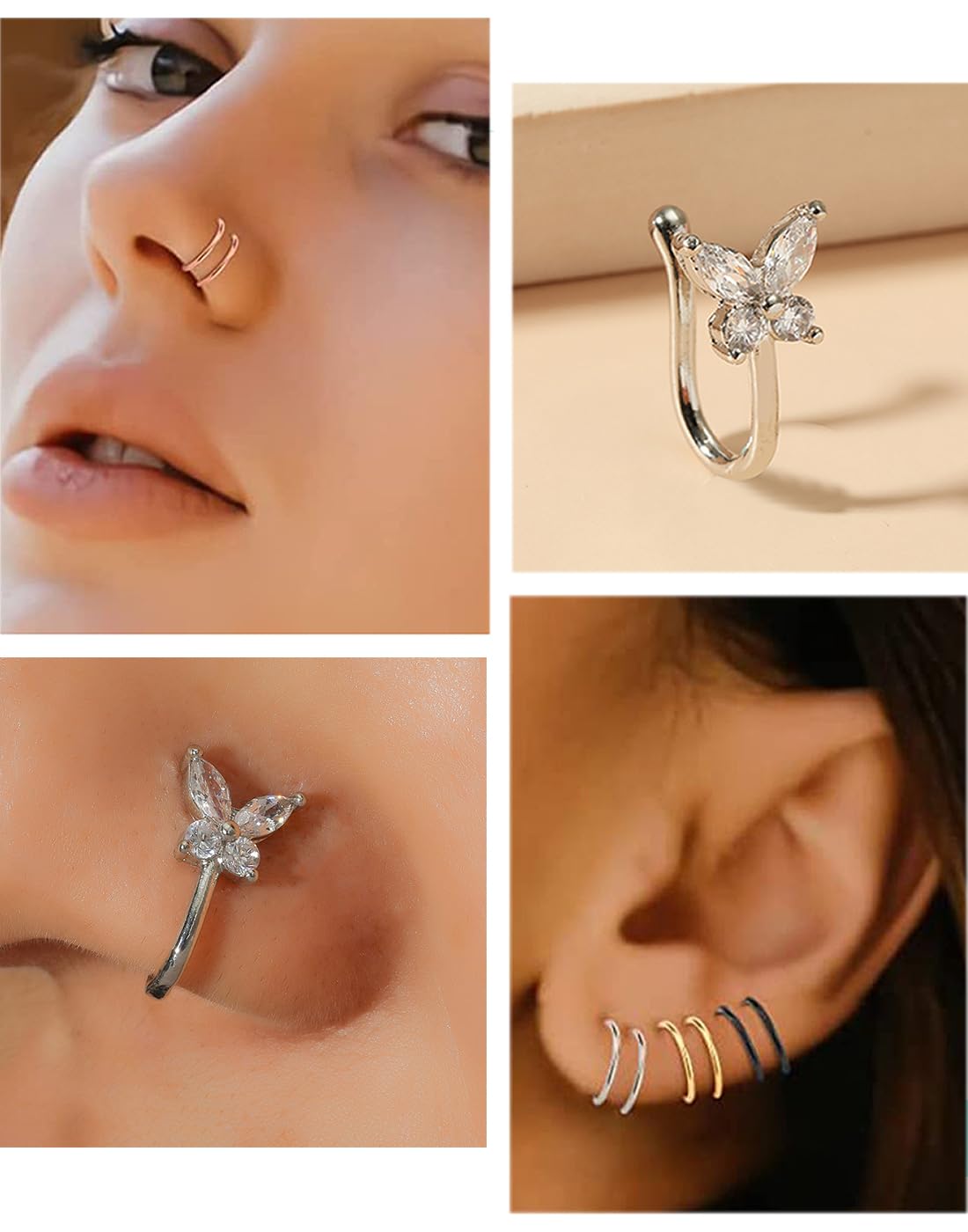 VitaCool Fake Nose Ring Hoop Magnetic Septum Nose Ring Stud Stainless Steel CZ Fake Piercing Faux Ear Lip Cuffs For Non Pierced for Women Men
