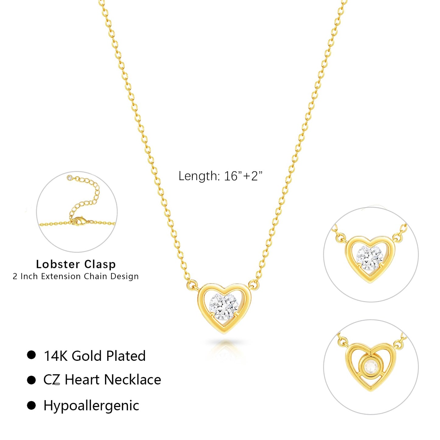Zeffy Gold CZ Heart Necklace Tiny Cute Diamond Heart Choker Simple Dainty Gold Jewelry for Women Trendy Gifts