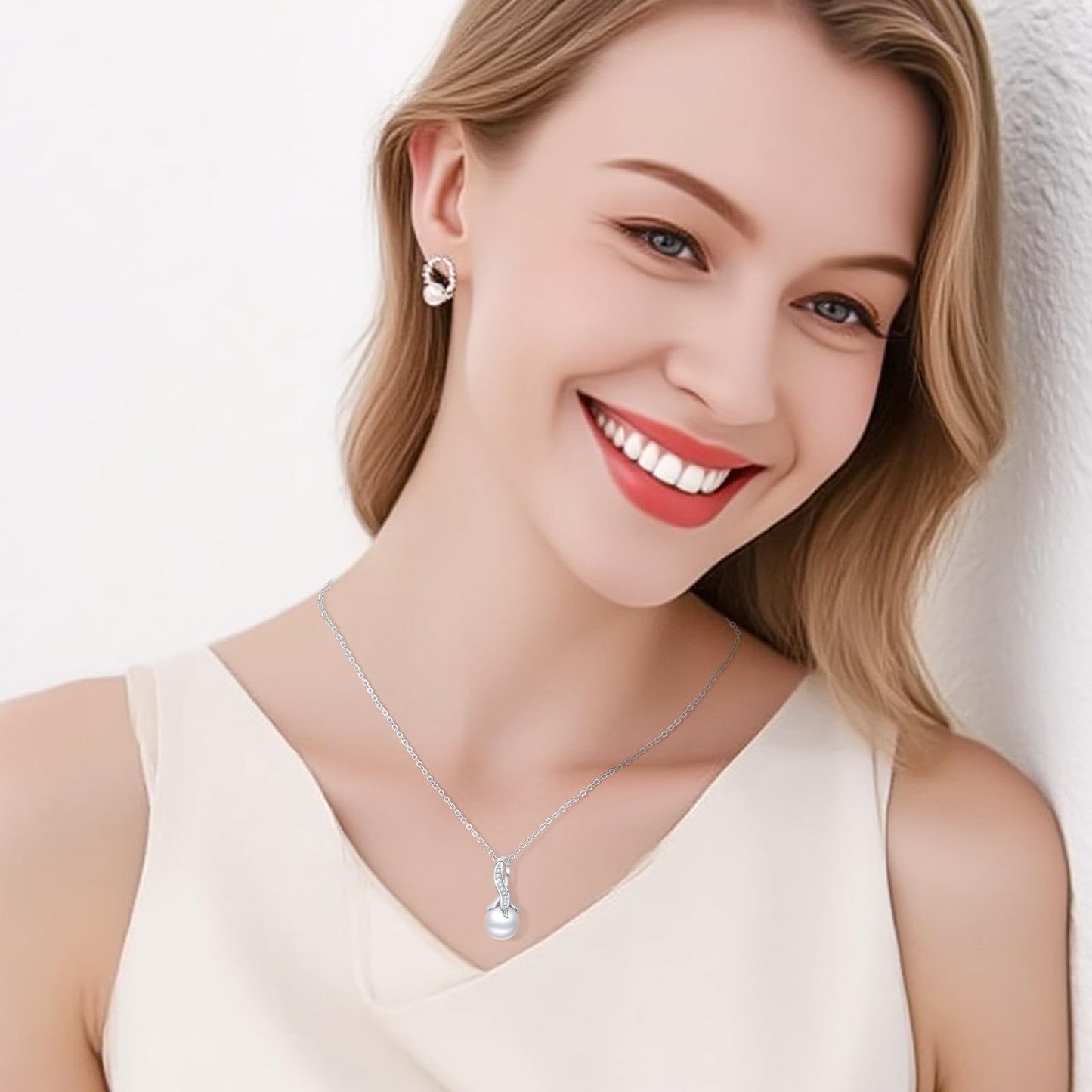 10mm Pearl Necklace 925 Sterling Silver Jewelry 5A Cubic Zirconia Pendant Necklace Best Gifts for Mom Women Girlfriend Grandma Friend Lover Her Wedding Birthday Anniversary Engagement Valentine's Day