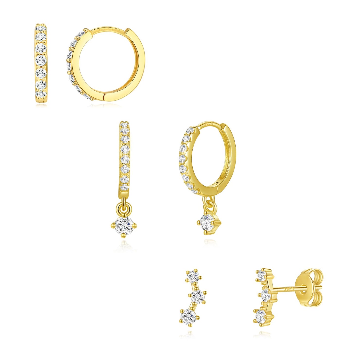 Small 14K Gold Huggie Hoop Earrings Set for Women, Dainty Gold Plated Cartilage Earring for Multiple Piercing, Hypoallergenic Dangle Earrings, Stud Earring Stacks for Women Jewelry Gifts