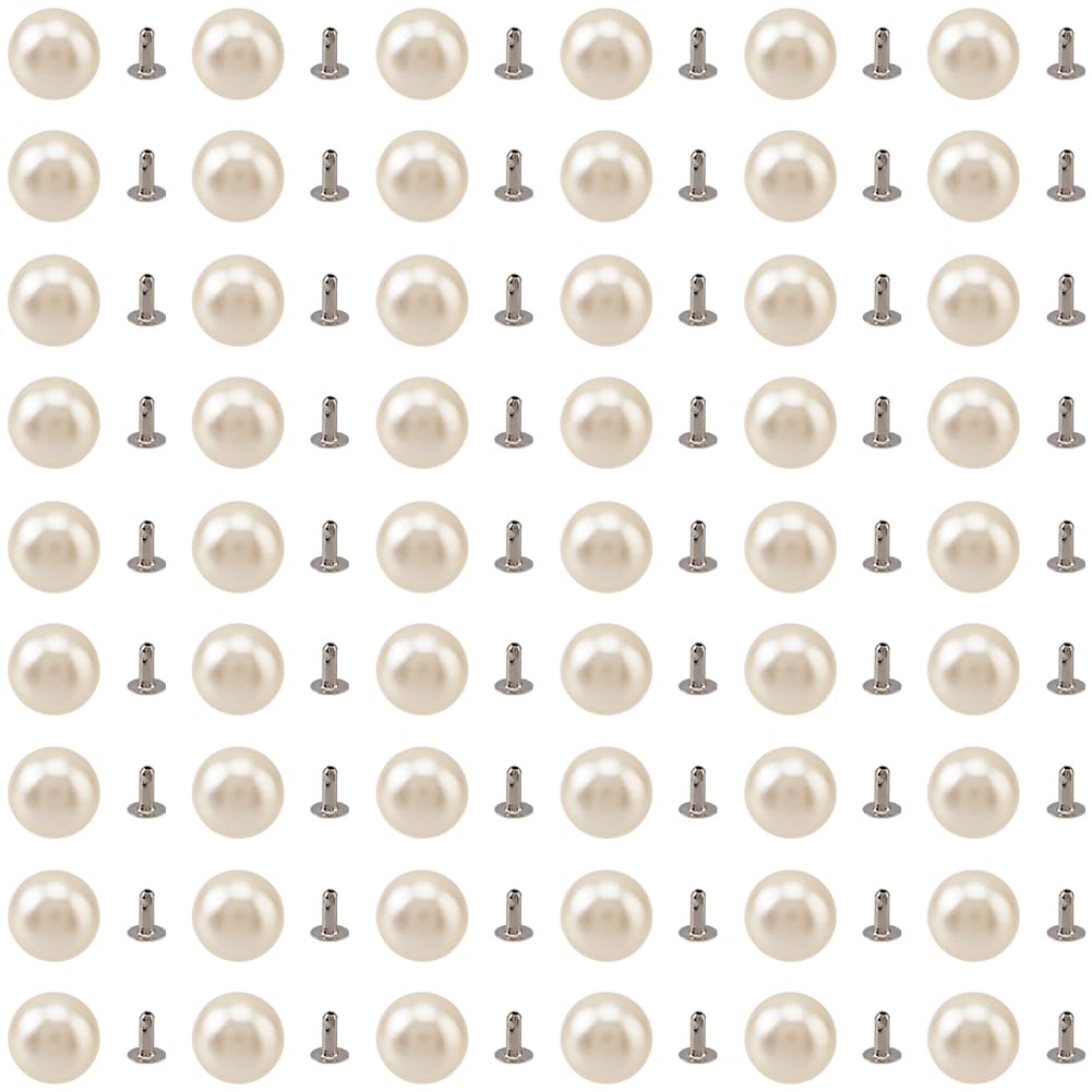 CALFOVERA 10mm Round Half Hole Pearl Rivet Studs 180PCS Leather Pearl Bead Rivet Buttons Spikes with Iron Findings for DIY Leather Clothing Craft Belts Hand Bags Hat Shoes Accessories