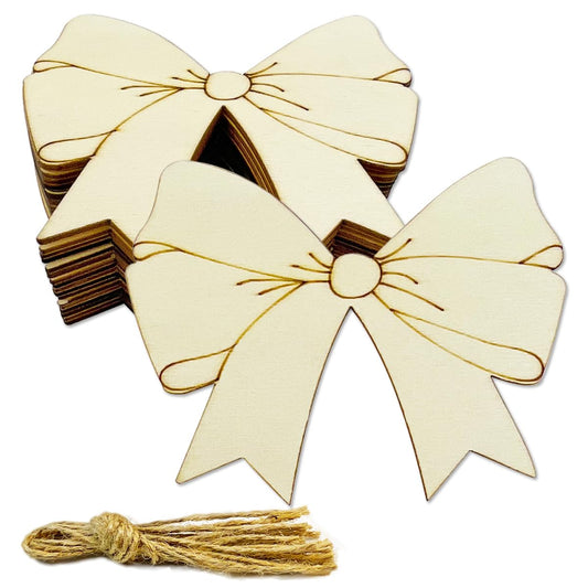 30 Pack 4 Inch Wood Bowknot Crafts Unfinished Wood Bow Cutouts Wooden Bowknot Hanging Ornaments DIY Bowknot Craft Gift Tags for Home Party Decoration Craft Project