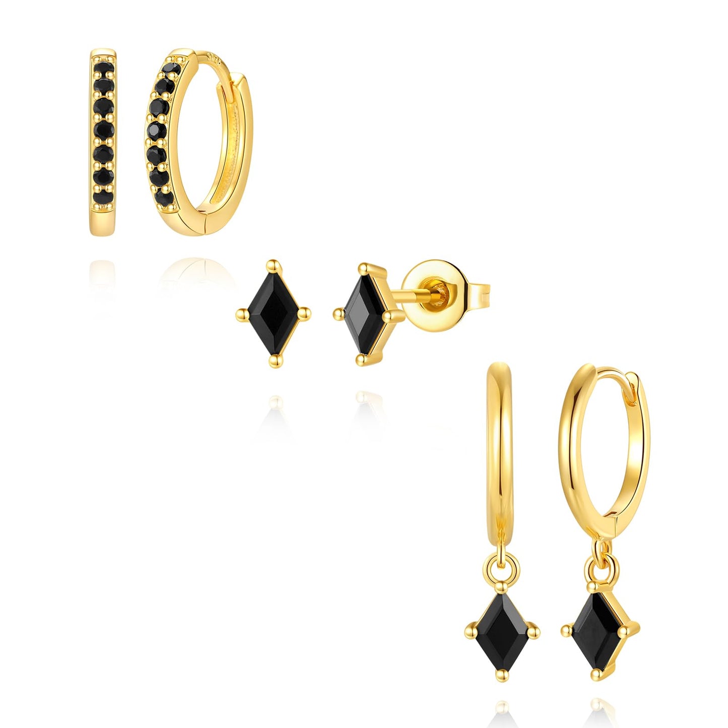 Gold Hoop Earrings Set for Women, Dainty 14K Gold Plated Black Earrings, Hypoallergenic Trendy Small Earring Stacks Multiple Piercing, Huggies Black Dangle Earring Jewelry for Women