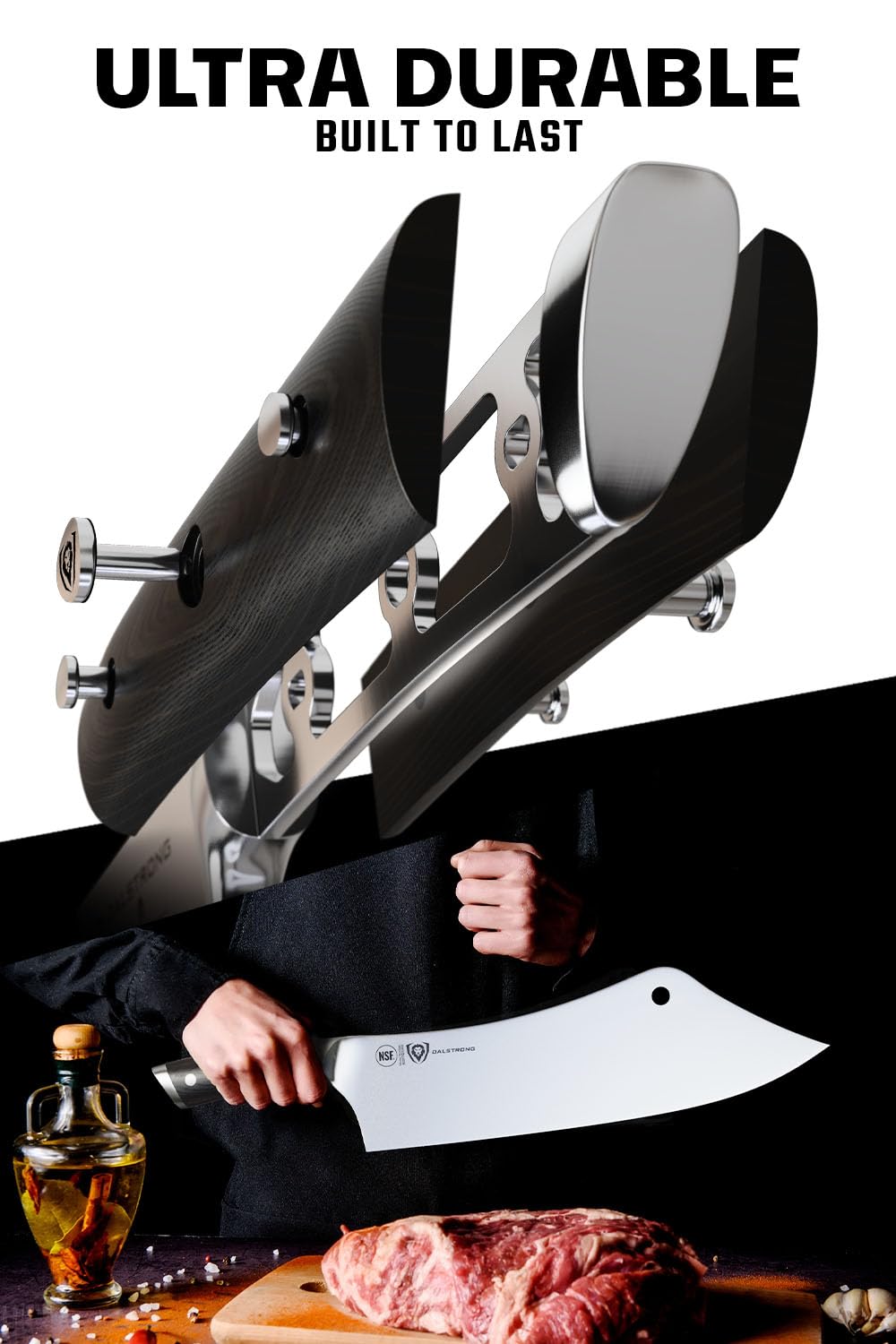 Dalstrong Chef & Cleaver Hybrid Knife - 12 inch Extra-Large - The Crixus - Gladiator Series Elite - HC German Steel - G10 Handle - Heavy Duty - w/Sheath - NSF Certified