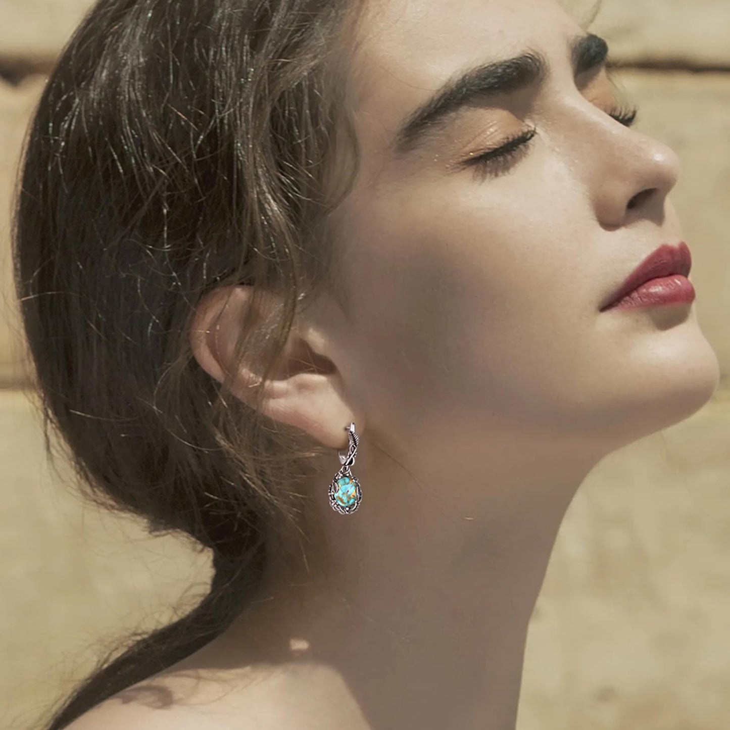 Phyonio Teal Oval Turquoise Dangle Earrings for Women Leaf Vine Flower Latch Back 925 Sterling Silver Earring Vintage Oxidised Boho Jewelry Valentines Day Gift for Wife