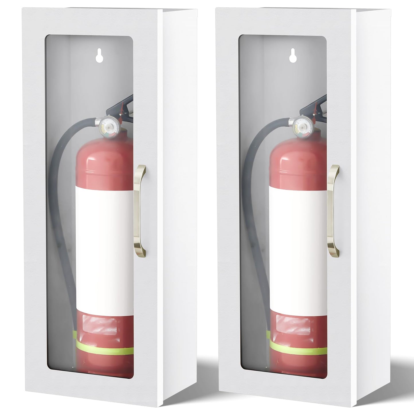 Zonon 2 Pcs 10lb Fire Extinguisher Cabinet Wall & Surface Mount 24-3/4 H x 10-1/4 W x 6-3/4 D 22 Gauge Steel Fire Extinguisher Box Case Extinguishers Holder with Handle for Indoor Outdoor (White)