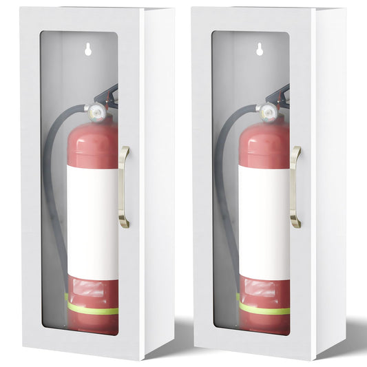 Zonon 2 Pcs 10lb Fire Extinguisher Cabinet Wall & Surface Mount 24-3/4 H x 10-1/4 W x 6-3/4 D 22 Gauge Steel Fire Extinguisher Box Case Extinguishers Holder with Handle for Indoor Outdoor (White)