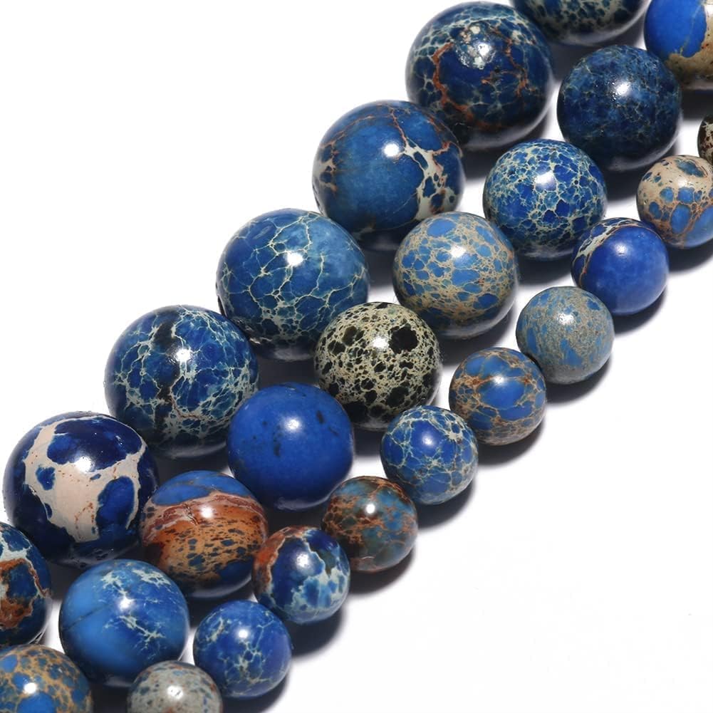 Yochus 45pcs Blue Sea Sediment Beads，8mm Healing Power Natural Stone Round Loose Beads for Jewelry Making Earring Necklace DIY Crafts