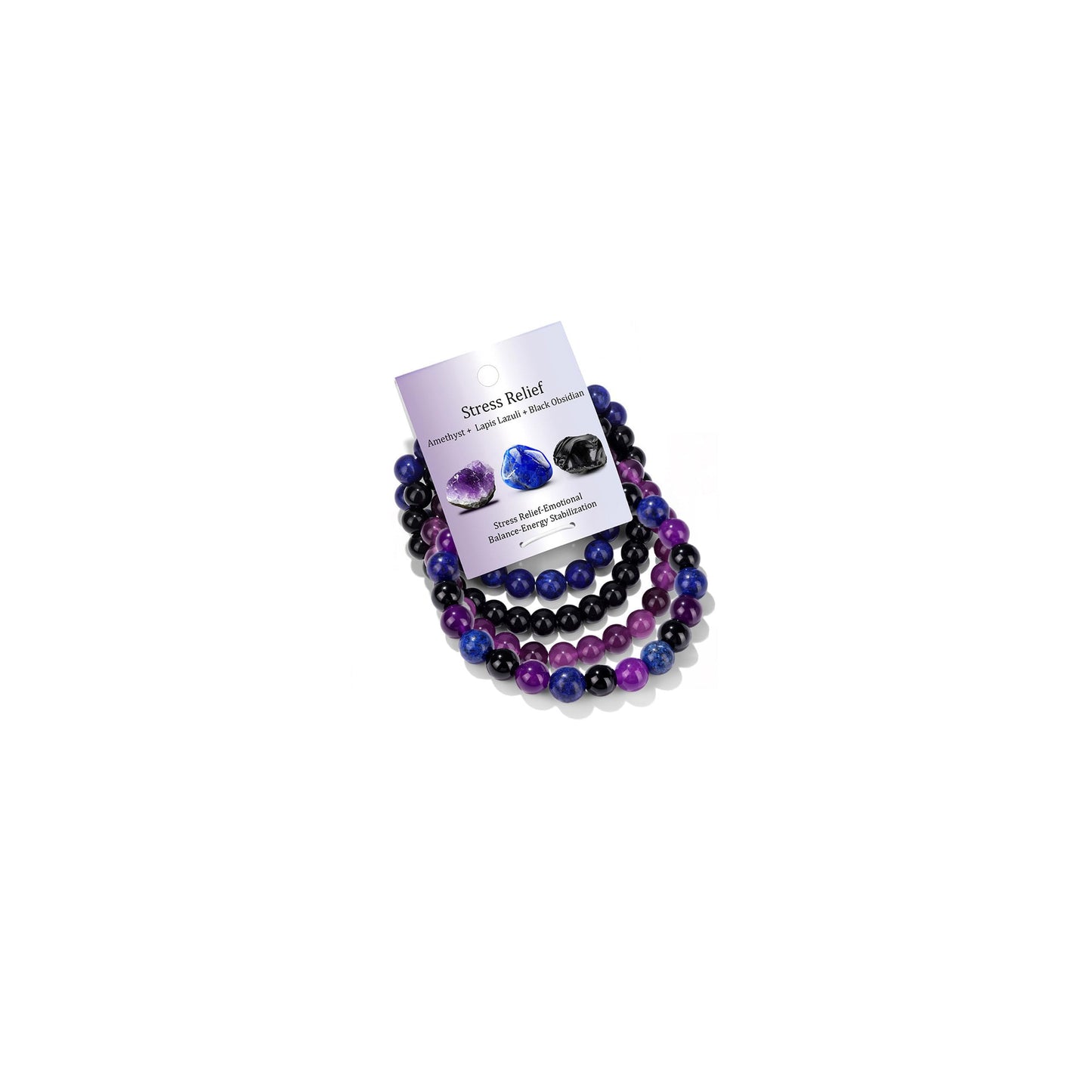 Naupyal 4pcs Natural Stone Beaded Bracelets for Women Men,Healing Crystal Gemstones Stretch Bracelet,8mm Amethyst Lapis Lazuli Black Obsidian Bracelet Gemstone Stress Relief Spiritual Jewelry Gifts