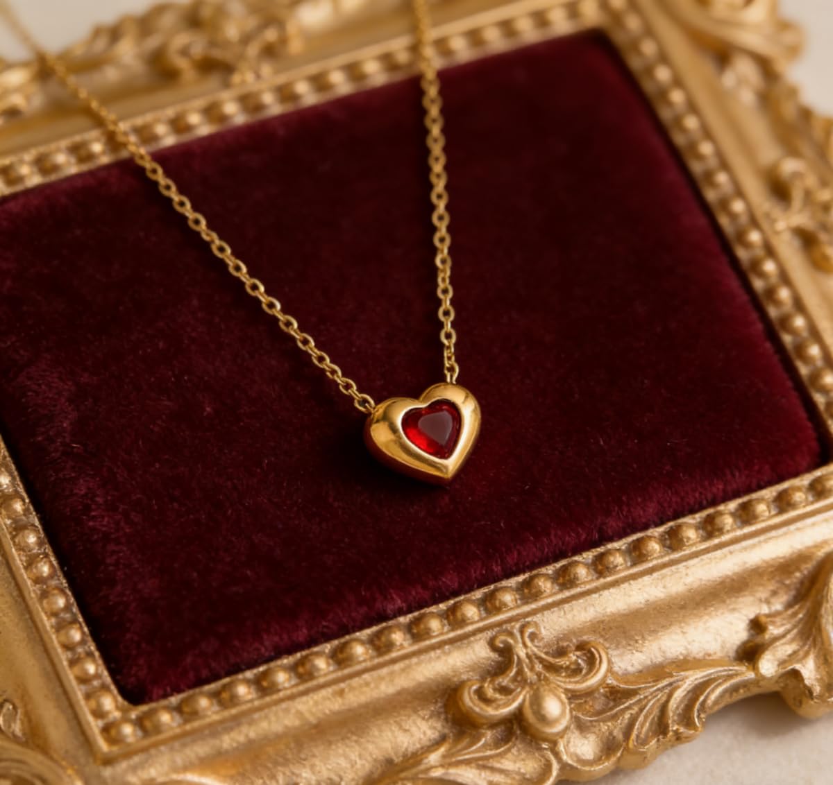 18k Gold Plated Heart Necklace for Women, Adjustable 18-20 Inch Love Heart Pendant Choker, Elegant Gift for Valentine's Day, Anniversary, Birthday for Her, Girlfriend, Wife (Romantic Diamond-accented)