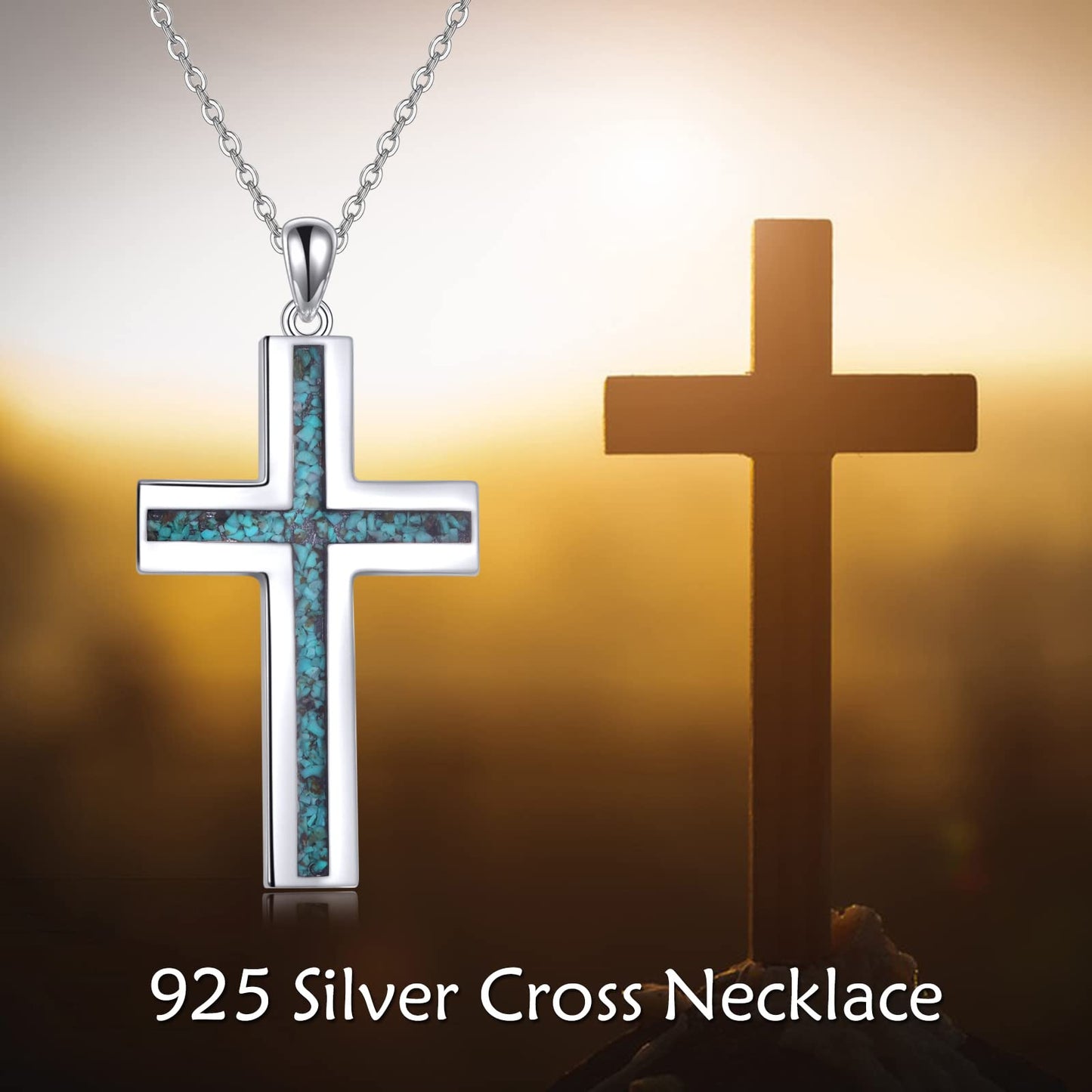 YFN Cross Necklace Sterling Silver Turquoise Cross Pendant Religious Jewelry Gifts for Women Men