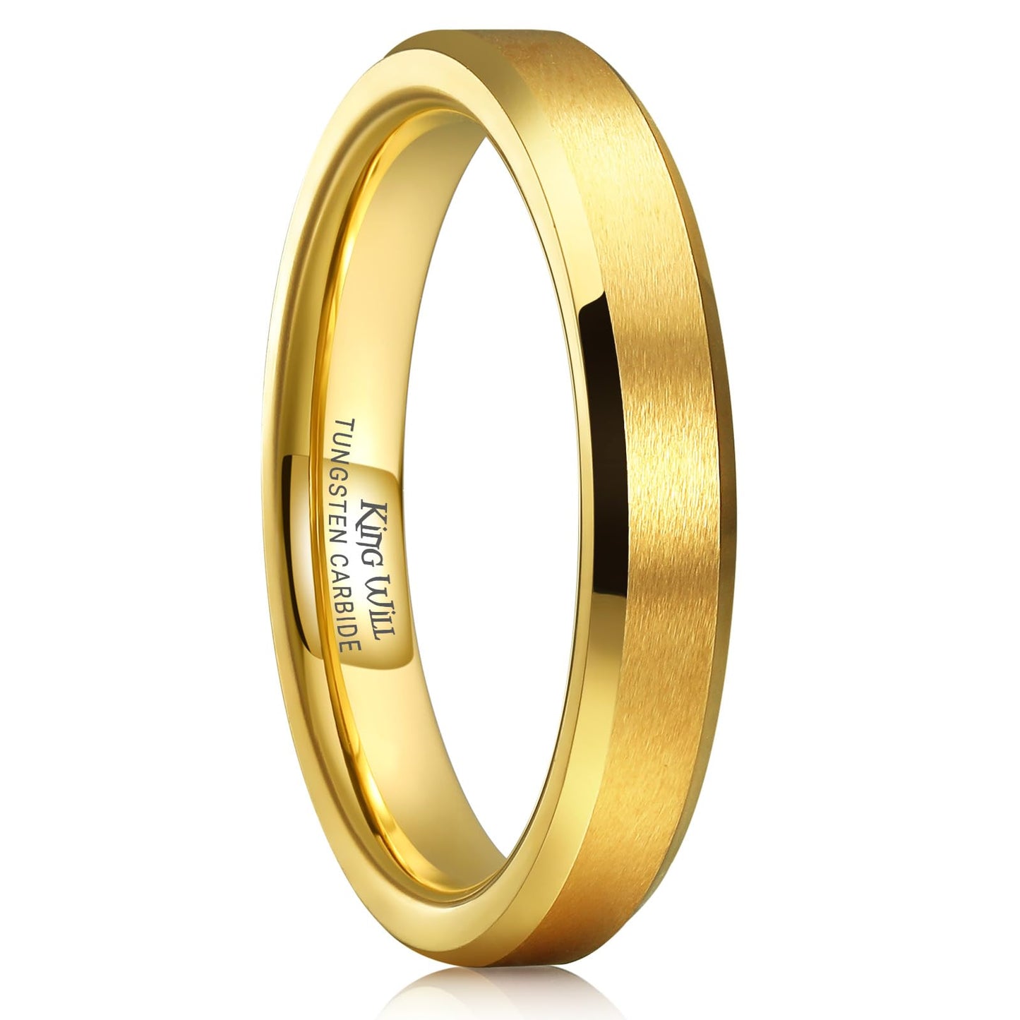 King Will 4mm Gold Tungsten Wedding Band Basic Wedding Ring For Men with Brushed Matte Surface Beveled Polished Edge Comfort Fit 6