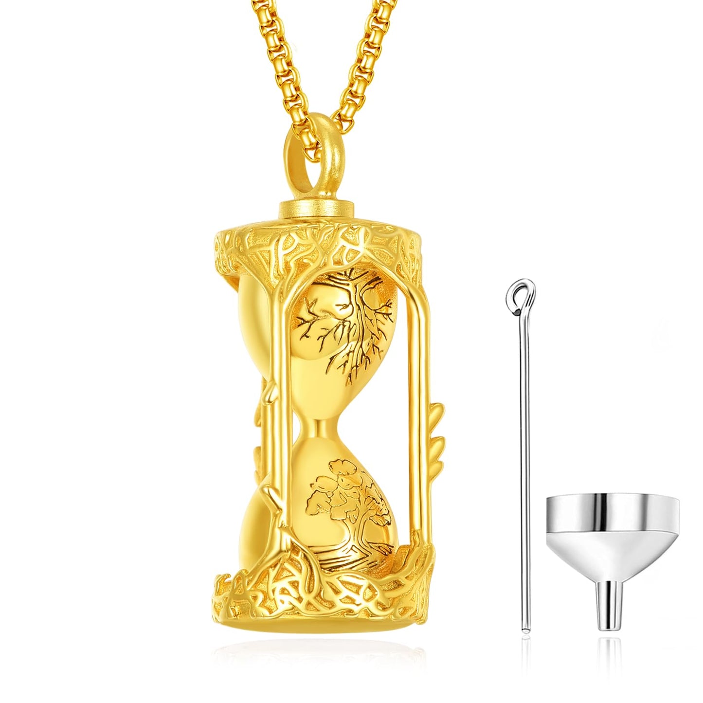 ADMETUS Tree of Life Hourglass Urn Necklaces for Ashes 24K Gold-Plated Cremation Jewelry for Ashes for Men Ash Keepsake Pendant Memorial Gifts
