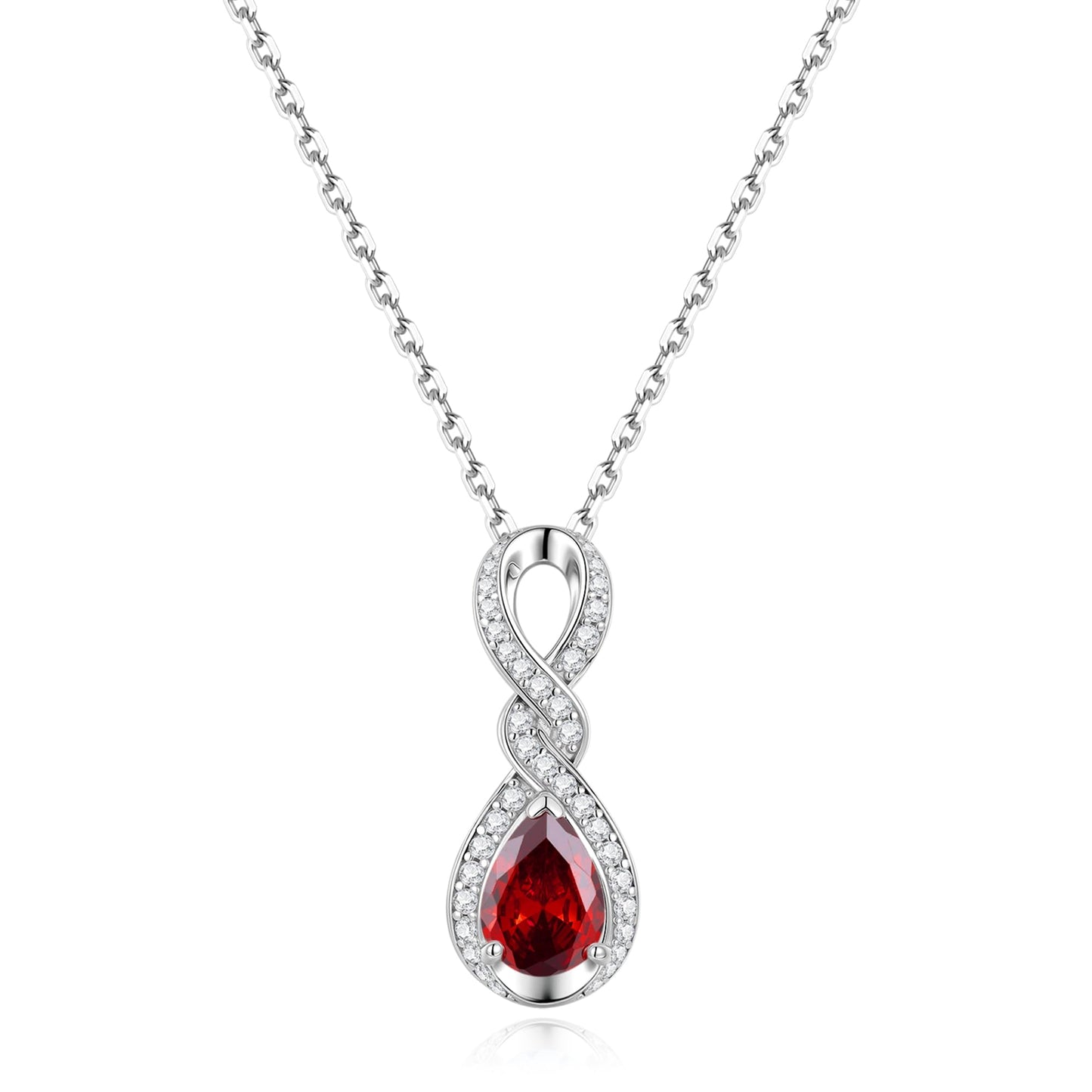 FANCIME Garnet Necklace January Birthstone Sterling Silver Dainty Infinity Knot Pendant Necklace Red Gemstone Fine Jewelry Anniversary Birthday Graduation Mothers Day Gifts for Women Mom