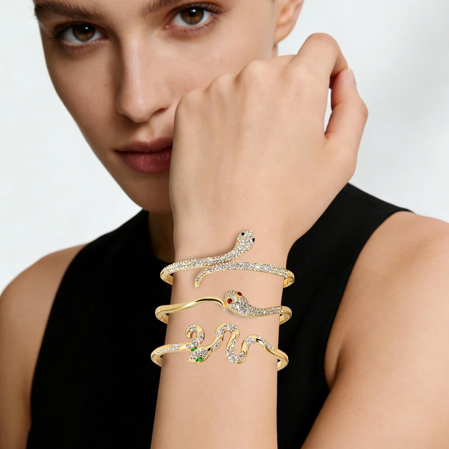 Pack of 6 - Gold Bracelet Bangles Bulk Set for Women,Trendy Stackable, Zinc Alloy Rivet & Four-Leaf Clover Design Stackable Bangles with Rhinestones, 7-inch Circumference Fits Most Adults, Jewelry Gift for Her, Girlfriend, Wife, Mom, Sister, Lover on Birt