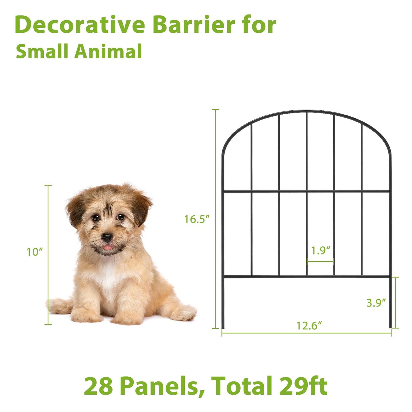 OUSHENG Small Decorative Garden Fence, 29ft (L) x 16.5in (H) Fencing, Rustproof Metal Wire Panel Border Animal Barrier for Dog, Flower Plant Edging for Yard Backyard Outdoor, Arched