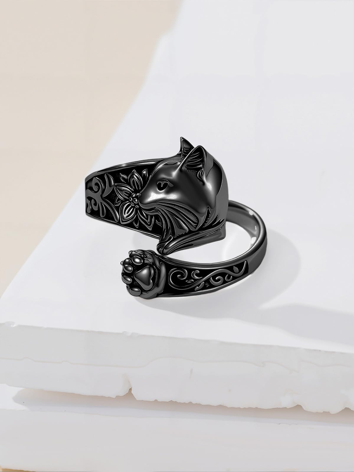 Midari Black Cat Spoon Rings for Women Sterling Silver Adjustable Halloween Vintage Finger Thumb Balck Paw Print Ring Kitty Jewelry Cat Lovers Birthday Halloween Christmas