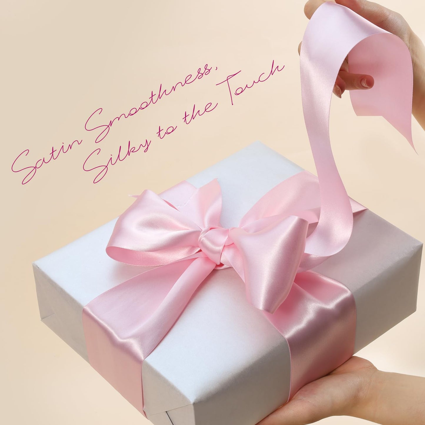LaRibbons Light Pink Satin Ribbon 4 Inch x 10 Yards Continuous Light Pink Ribbon for Flower Bouquet, Chair Sashes, Garland, Gift Wrapping, Christmas Decor, Craft Project