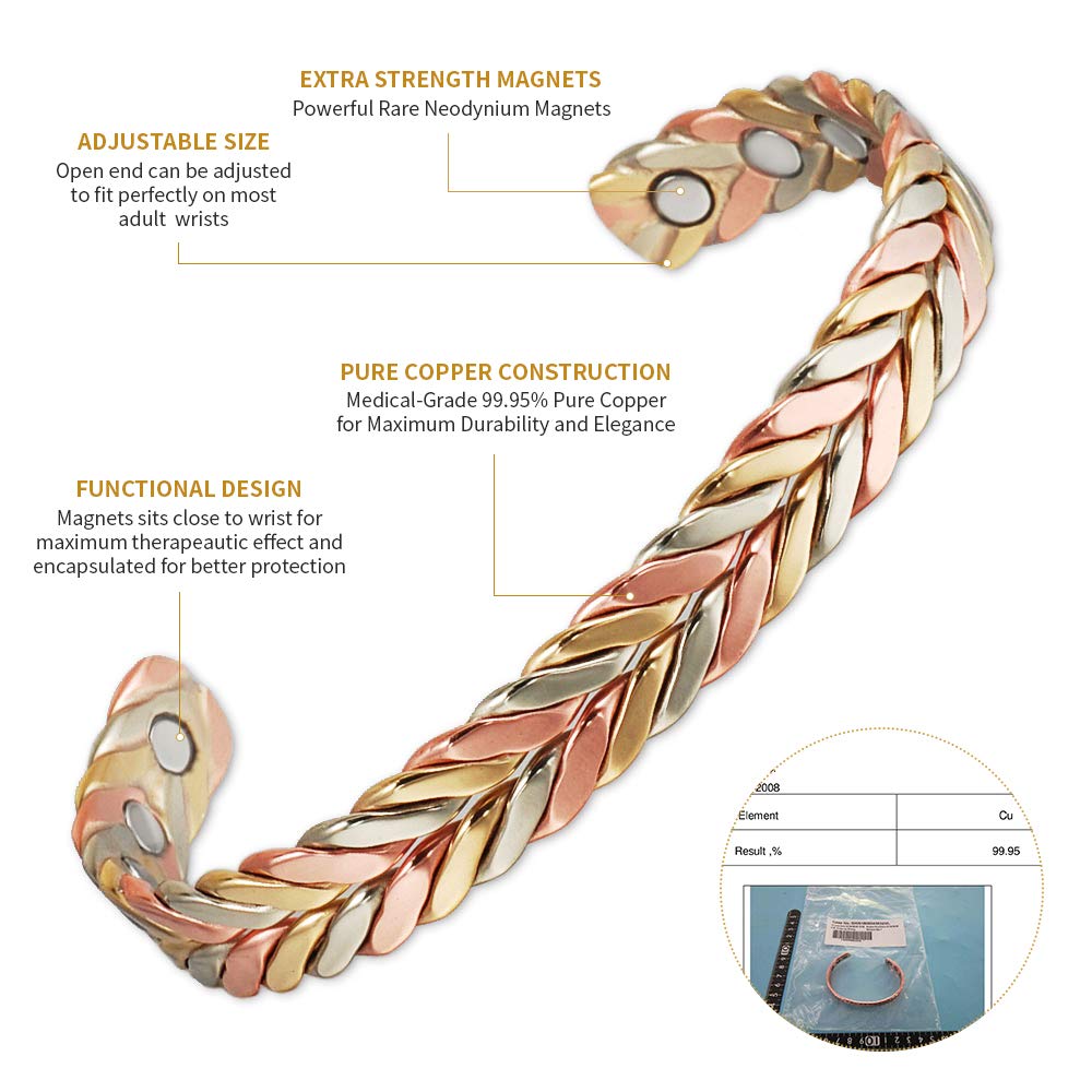 EnerMagiX Copper Bracelet for Women, Pure Copper Suit Adjustable Three-Color Gold Braid Magnetic Bracelet Ring, Fashsion Jewelry Presents（0932 2040）