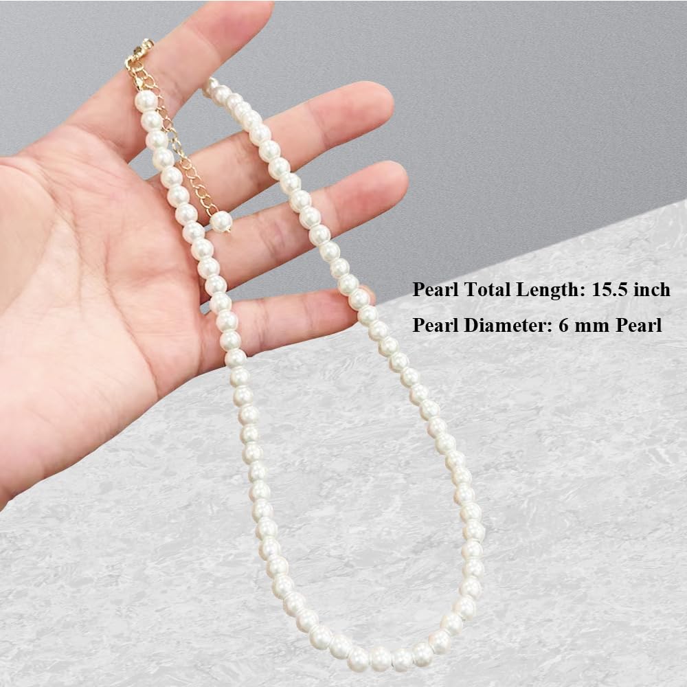 Pearl Necklace for Women, 6mm White Imitation Pearl Necklace, Round Faux Glass Pearl Necklace, Pearl Choker Necklace, Elegant Wedding Parties Necklace