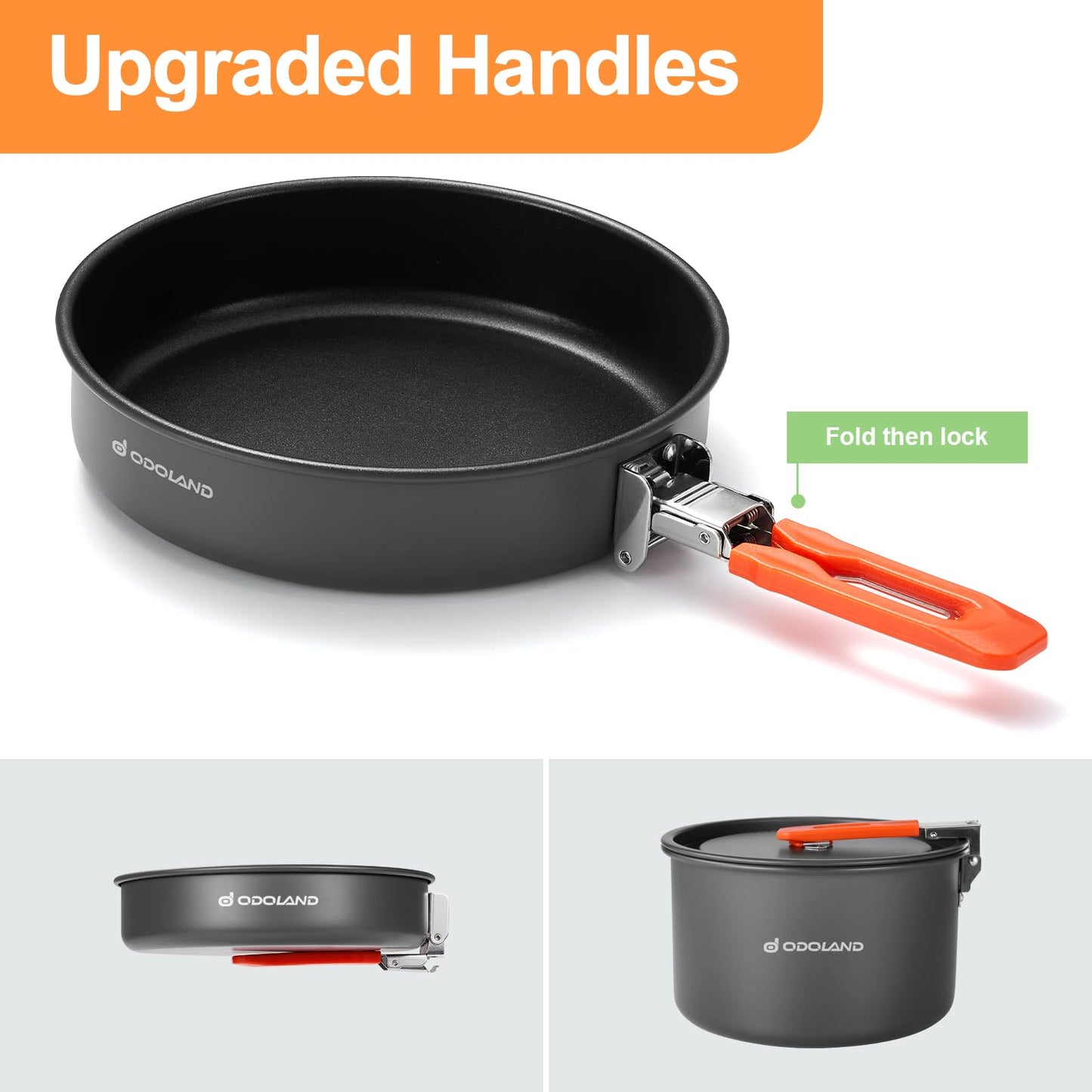 Odoland Camping Cookware Mess Kit, Camping Cooking Pot, Fry Pan and 2.0L Kettle Set, Portable Cookware Set with Mesh Bag for Backpacking, Outdoor Cooking and Picnic, for 5-7 People