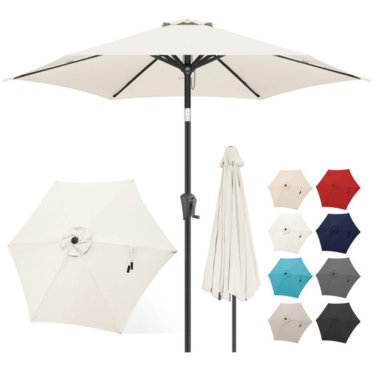 FLAME&SHADE 7.5ft Patio Umbrella - Outdoor Umbrella with Push Button Tilt and Crank for UV Protection, Table Market Umbrella for Garden, Deck, Backyard, Pool and Beach(Ivory)