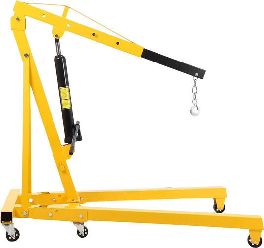 Towallmark 2 Ton Engine Hoist, Folding Cherry Picker Engine Hoist with Lever and 6 Casters, Heavy Duty Hydraulic Shop Crane, Engine Crane Lifter for Garage Workshop, Yellow