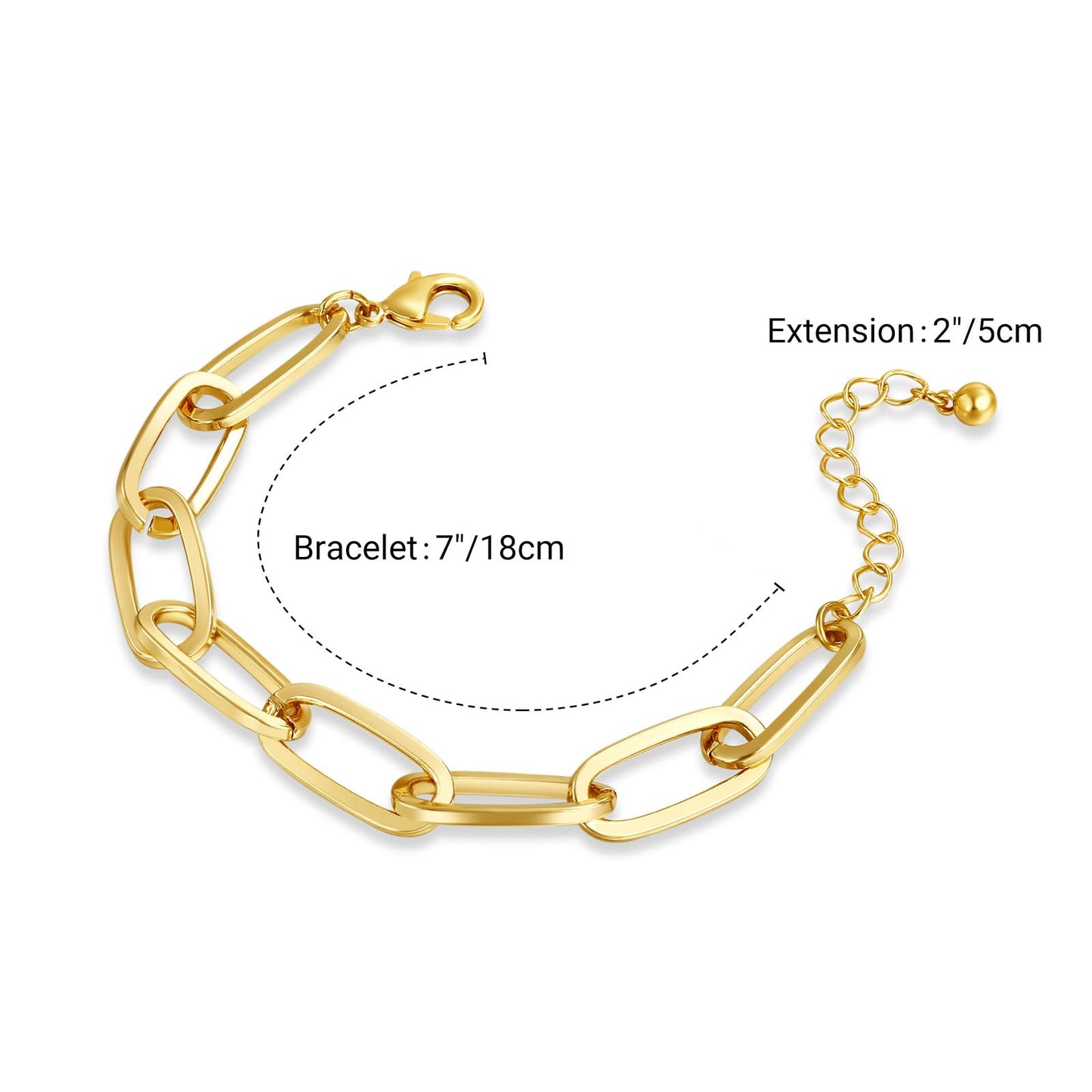 LANE WOODS Gold Bracelets for Women 14k Gold Plated Paperclip Bracelet Thick Large Link Chain for Women