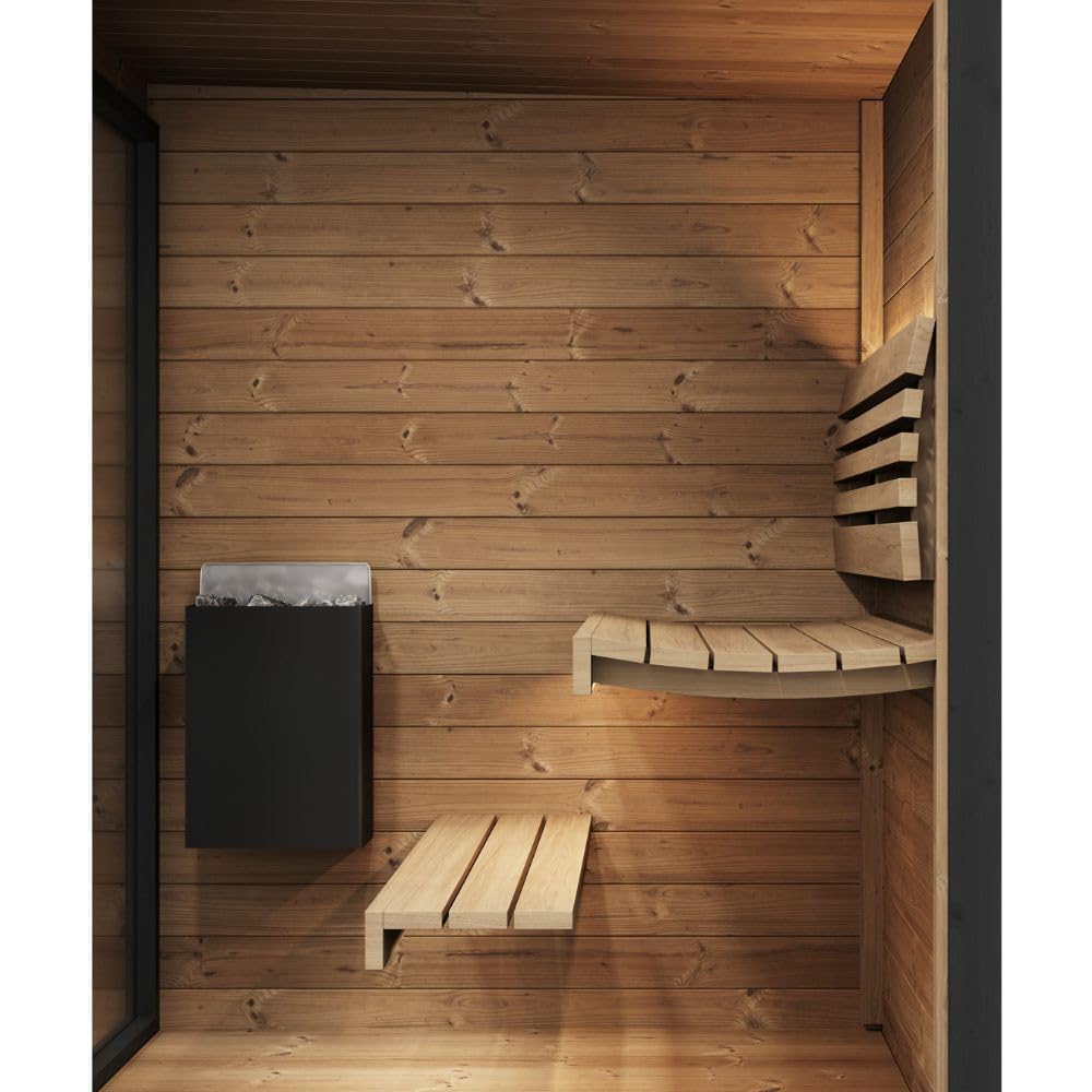 saunalife GL4 Outdoor Sauna Kit, Garden Luxury-Series Outdoor DIY Sauna Kit, Thermo-Spruce, up to 4 Persons Bundles (Sauna Heater and Sauna Stones Included) (HIVE MINI 6 WiFi - Glass)