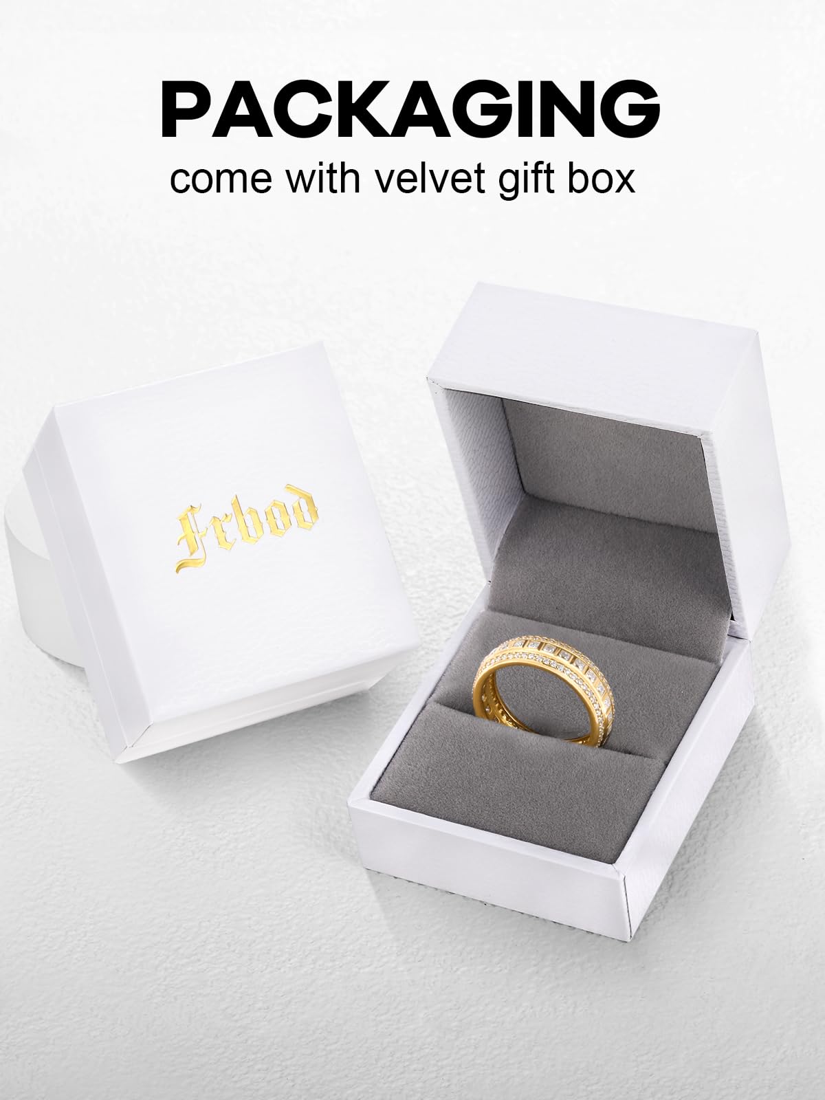 Frbod Moissanite Three Row Ring Diamond Engagement Promise Bands Yellow Gold Plated Eternity Ring for Women Size 6