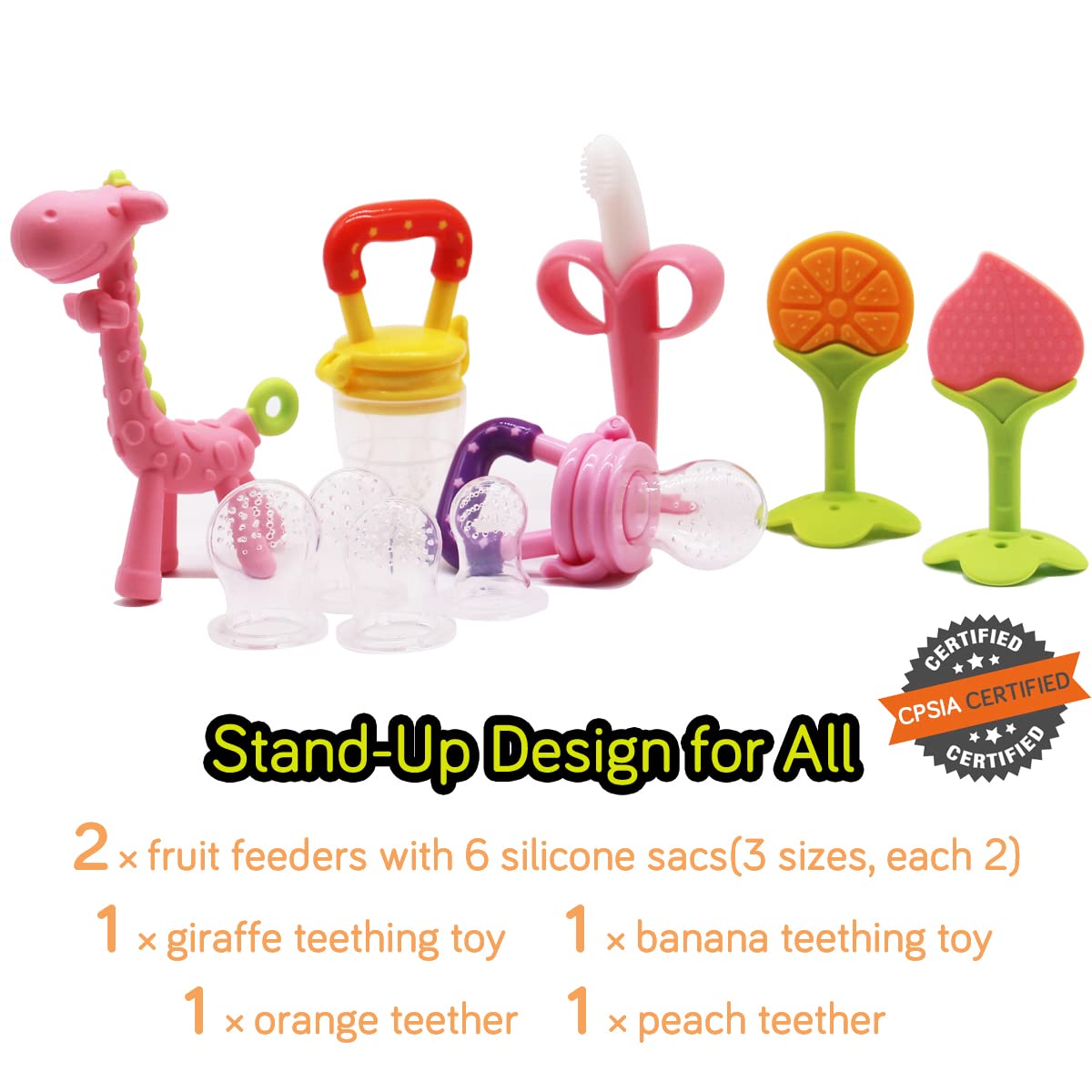 Medical-Grade Teething Toys for Babies 0-6 6-12 12-18 Months - with Adorable Baby Teethers & Baby Fruit Feeders - Soft Textures for Infant and Toddlers (Pink)