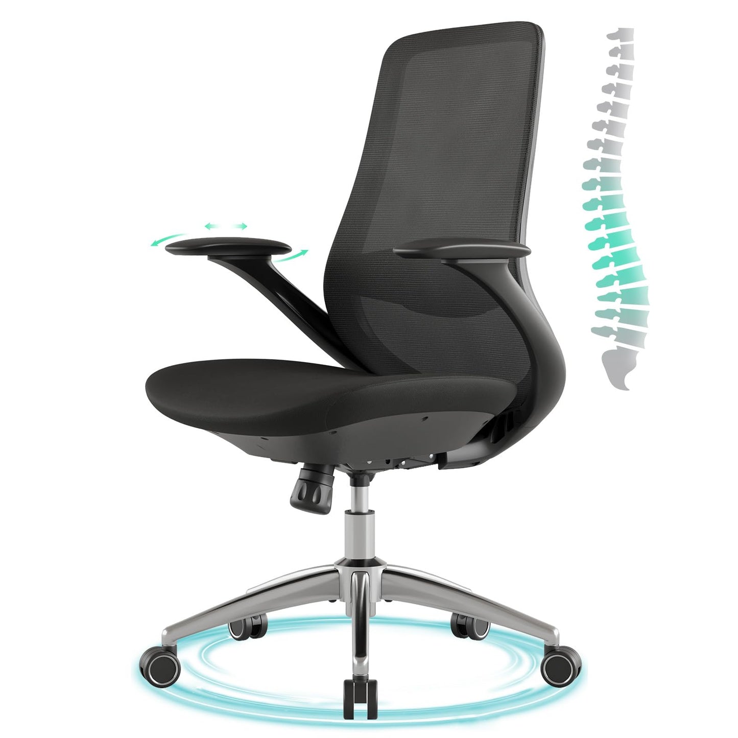 BERYTH Ergonomic Office Chair, High-Back Mesh Executive Chair with Lumbar Support & 360° Adjustable Arms, Reclining Desk Chair with Tilt Lock for Home Office, Gaming, and Work, 300lb Capacity (Black)