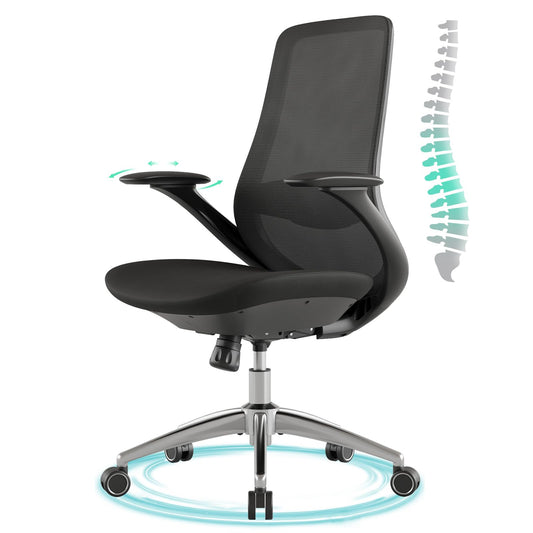 BERYTH Ergonomic Office Chair, High-Back Mesh Executive Chair with Lumbar Support & 360° Adjustable Arms, Reclining Desk Chair with Tilt Lock for Home Office, Gaming, and Work, 300lb Capacity (Black)