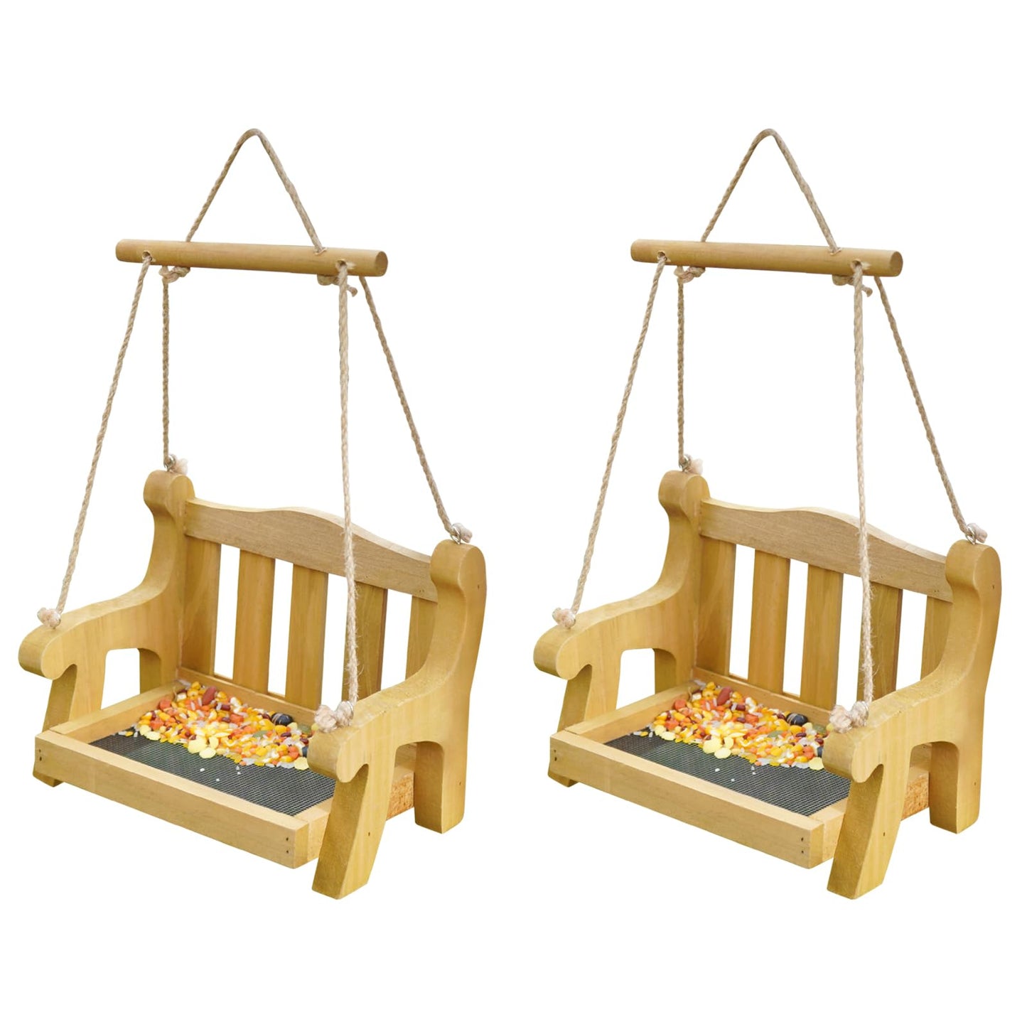 GDYOOSHOW Set of 2 Regency Porch Swing Bird Feeder Cedar Bench Shaped Squirrel Feeder for Outside Draining Metal Mesh Base (Light Yellow 2pcs)
