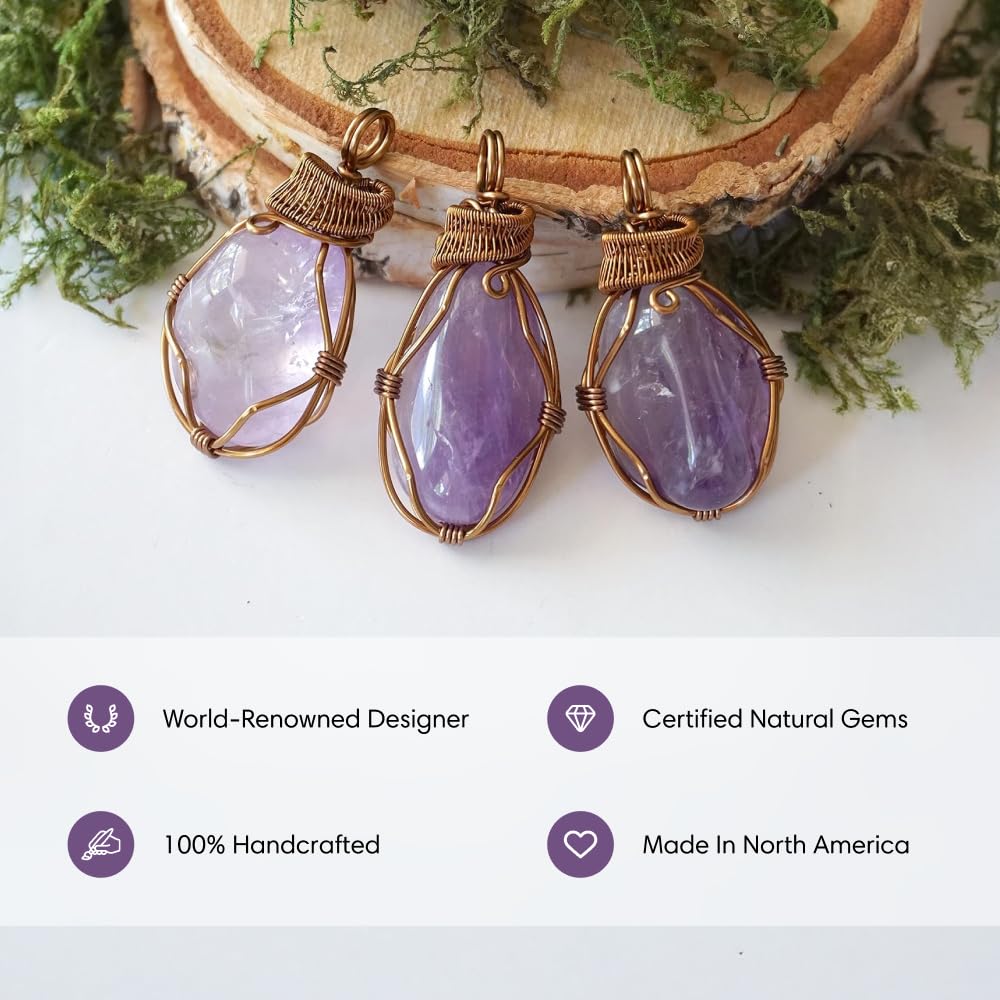Designs by Nature Gems Natural Amethyst Necklace for Women - February Birthstone Necklace for Women - Designer Pendant Necklace - 40-60 Carat Amethyst, Antique Bronze Chain