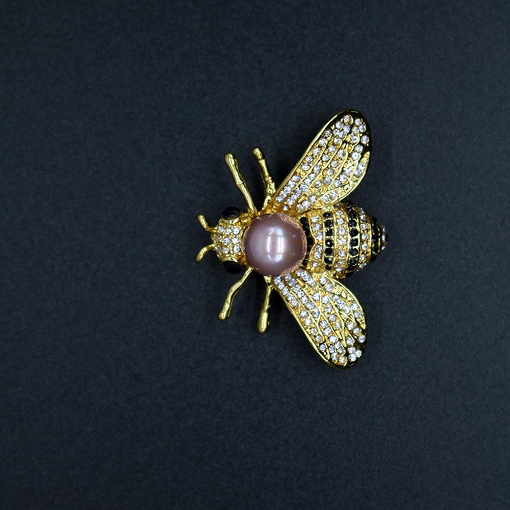Honey Bee Brooches Crystal Insect Themed Bee Brooch Animal Fashion Shell Pearl Brooch Pin 14K Gold Plated (light purple pearl)