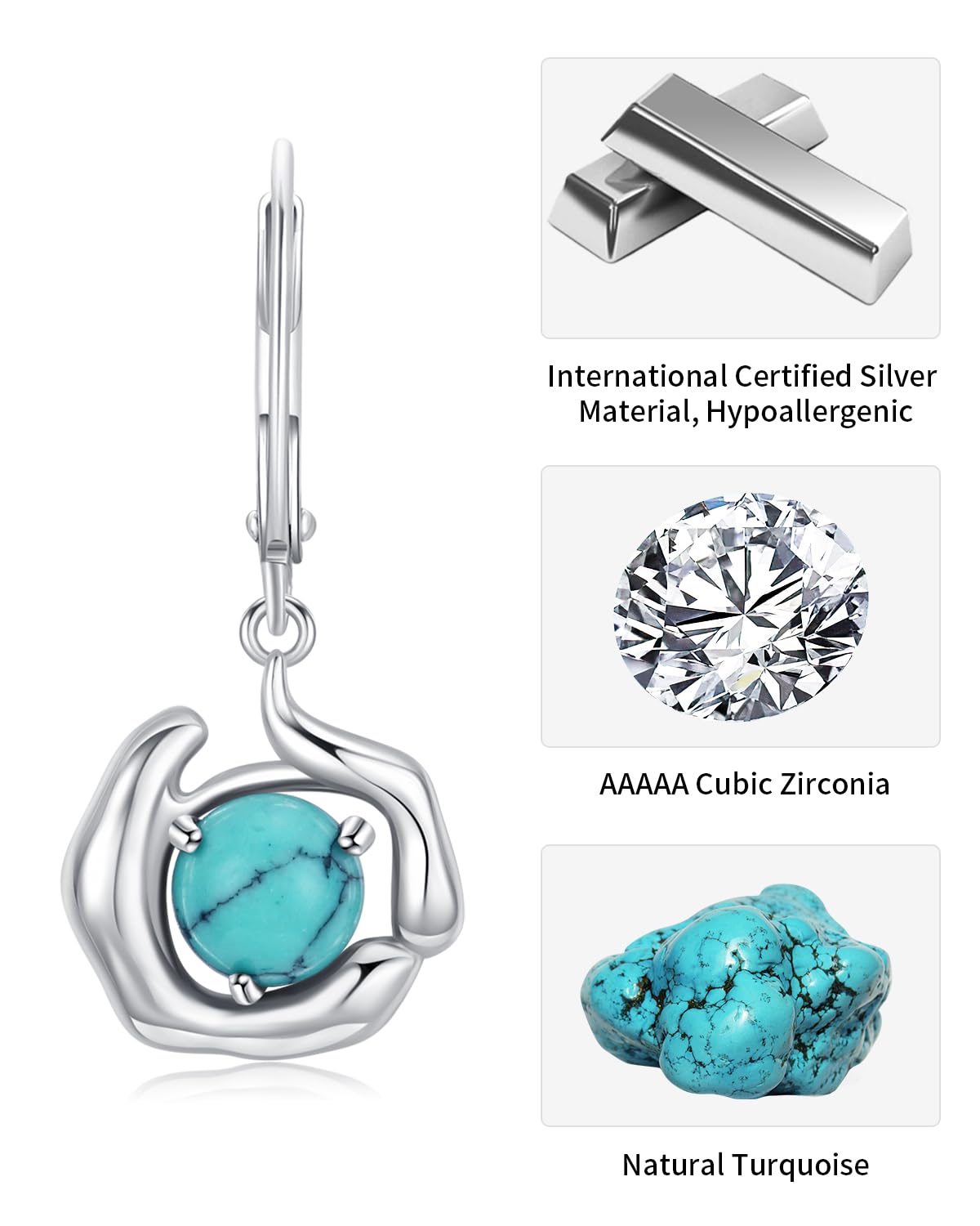 Turquoise Jewelry for Women-Genuine Turquoise Leverback Earring 925 Sterling Silver Dangle Drop Earrings Vintage Gifts for Valentine/Mother's Day/Christmas