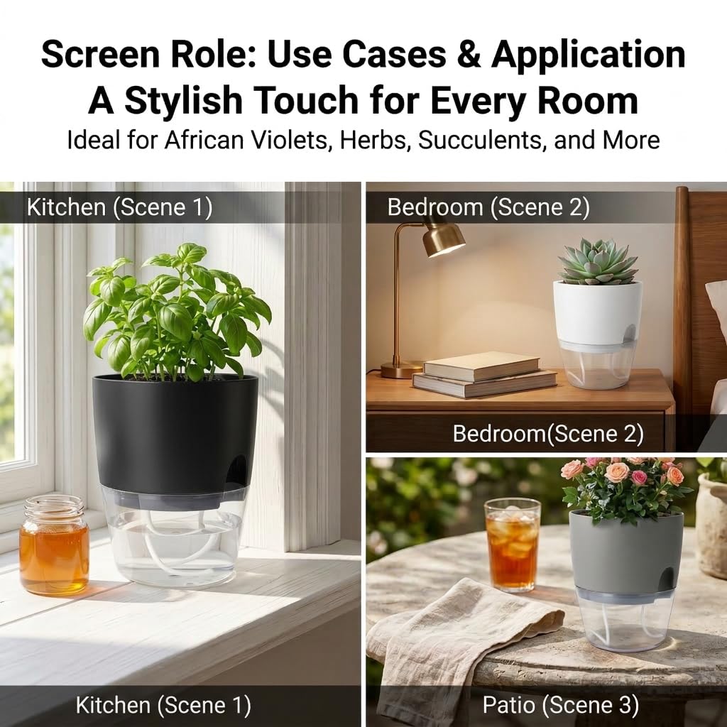 Vanavazon 6 Inch Self Watering Planter Pots for Indoor Plants, 3 Pack African Violet Pots with Wick Rope-Black