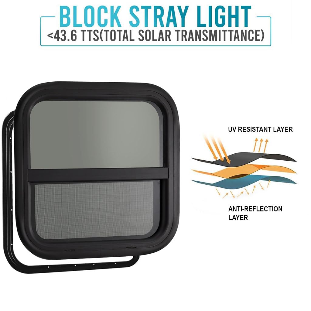 ProFlex RV Vertical Sliding Window 12" W x 22" H – Heavy Duty Ultra Thick Tempered Glass, RV Camper Windows Replacement with Trim for 1-1/2’’ Wall Thickness – Easy Installation, DOT Certified