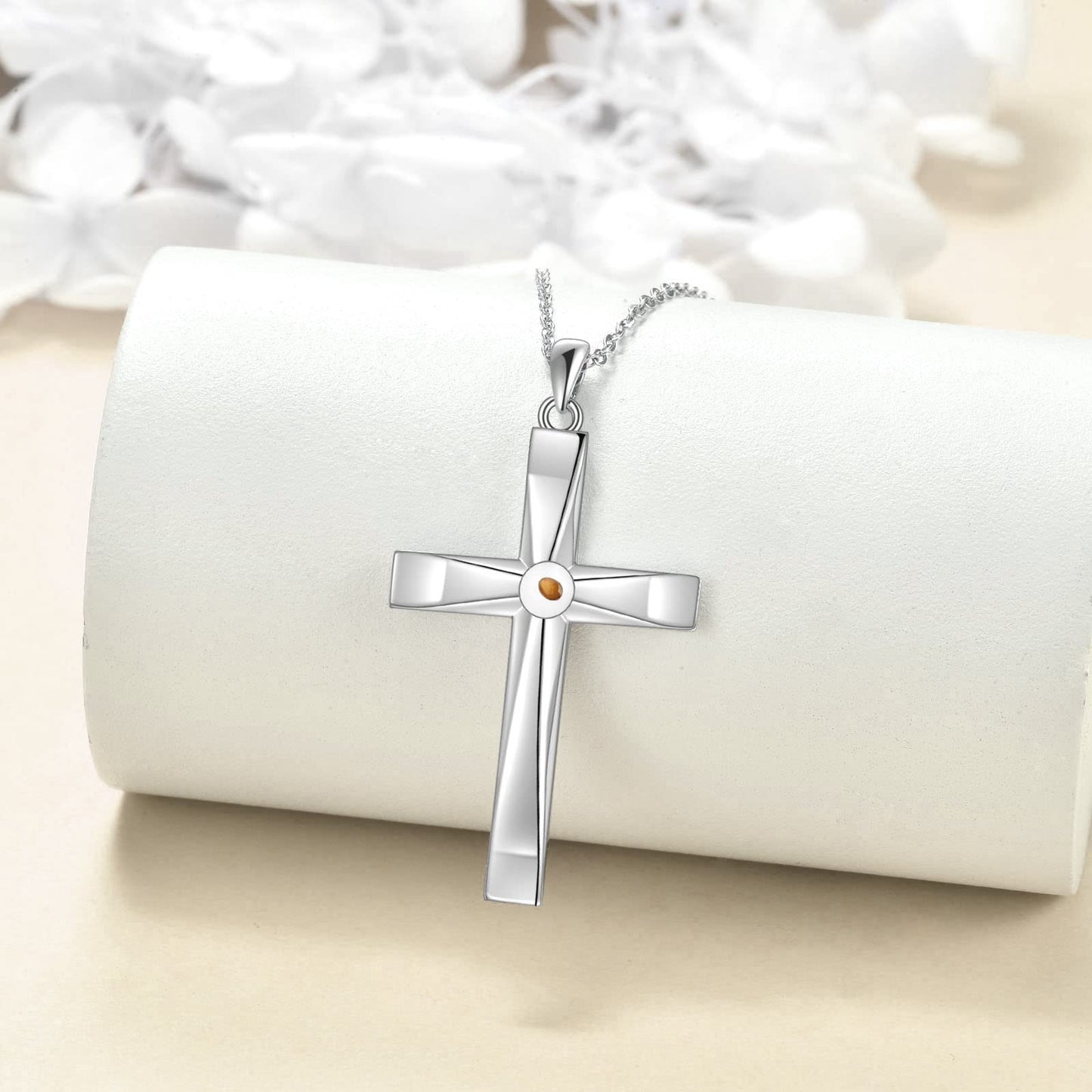 ONEFINITY Religious Cross Pendant Necklace Sterling Silver Origami Cross Pendant Gifts for Women Men Jewelry (Mustard Seed Cross)