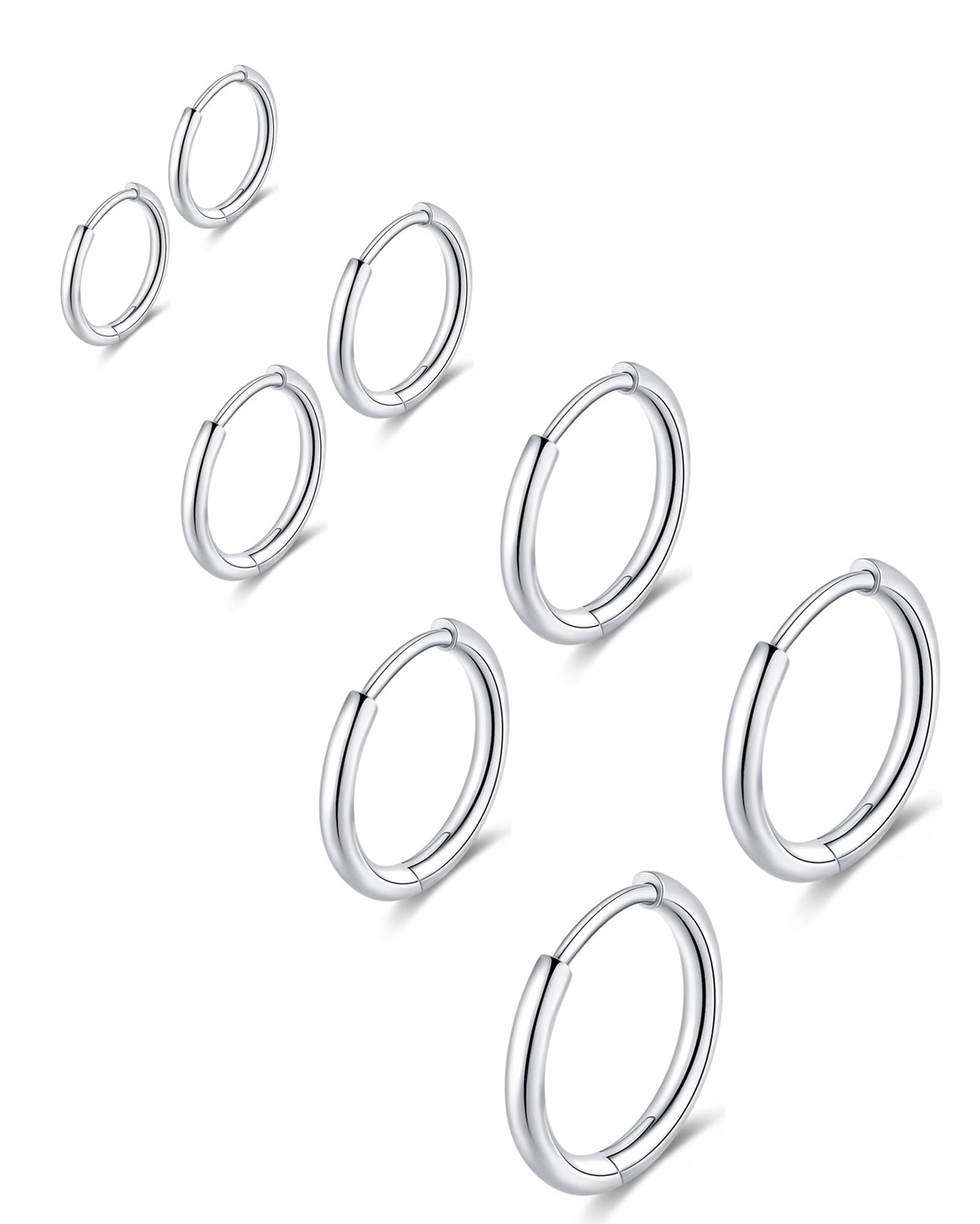 Gabry&jwl 316L Surgical Stainless Steel Hoop Earrings - 6mm, 8mm, 10mm, 12mm Silver Huggie Earrings - Hypoallergenic Cartilage Hoops for Helix, Lobes