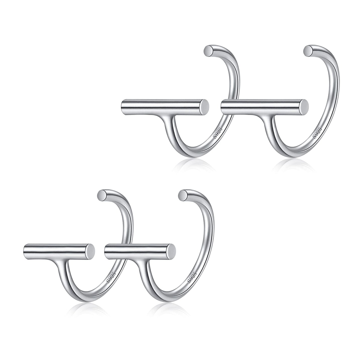 Huggie Hoop Earring 925 Sterling Silver Bar Huggy Earrings for Women Minimalist Ear Huggie Set Little Half Hoop Earrings 2 Pairs Bar Open Hug Hoop Earring