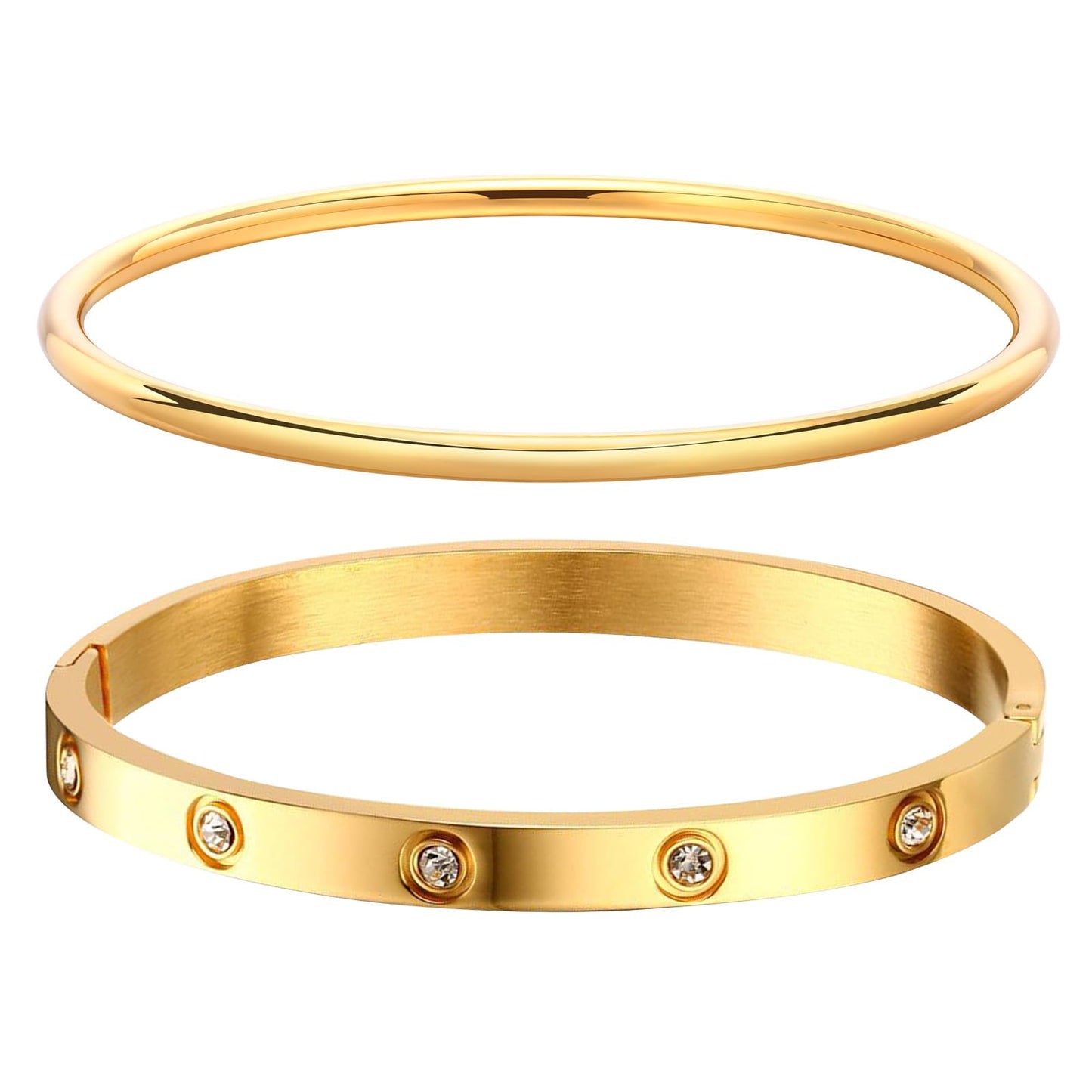 MPRAINBOW Gold Bracelets for Women, 2Pcs 18K Gold Plated Cubic Zirconia Bangle Crystal Friendship Bracelet Jewelry,Wedding Party Christmas Birthday Gift for Girlfriend Sister Daughter