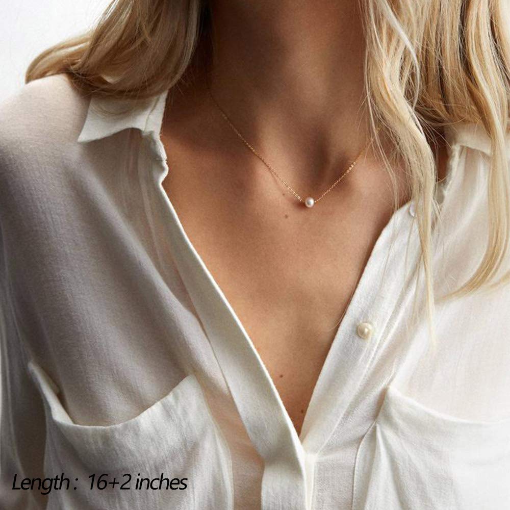 Simulated Pearl Choker Curved Bar Necklace Copper Rod Layered Simple Necklace Adjustable Choker Necklaces for Women Jewelry