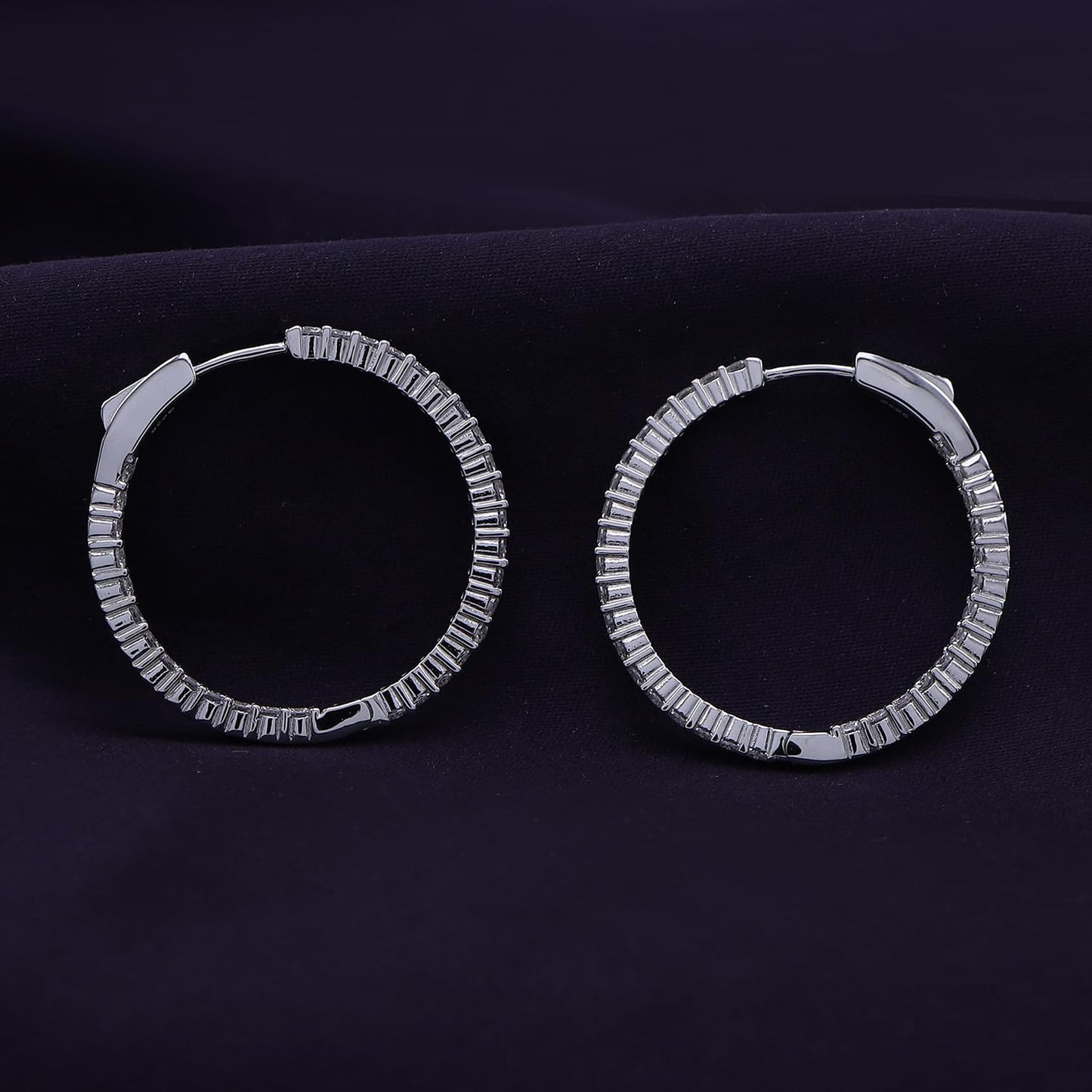 Inside Out Hoop Earrings for Women Round Lab Created Moissanite or Lab Grown Diamond Hoops in 14k Yellow Gold Plated 925 Sterling Silver Fine Jewelry