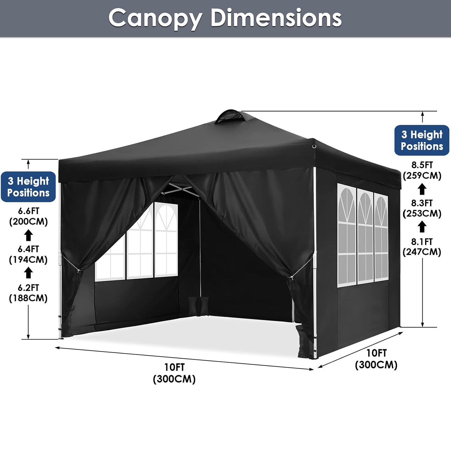 COBIZI Canopy 10x10 Pop Up Canopy Tent with 4 Sidewalls, One Push Party Tents for Parties Outdoor Wedding Waterproof Gazebo Commercial Event Tent with Sandbags, Classic Black