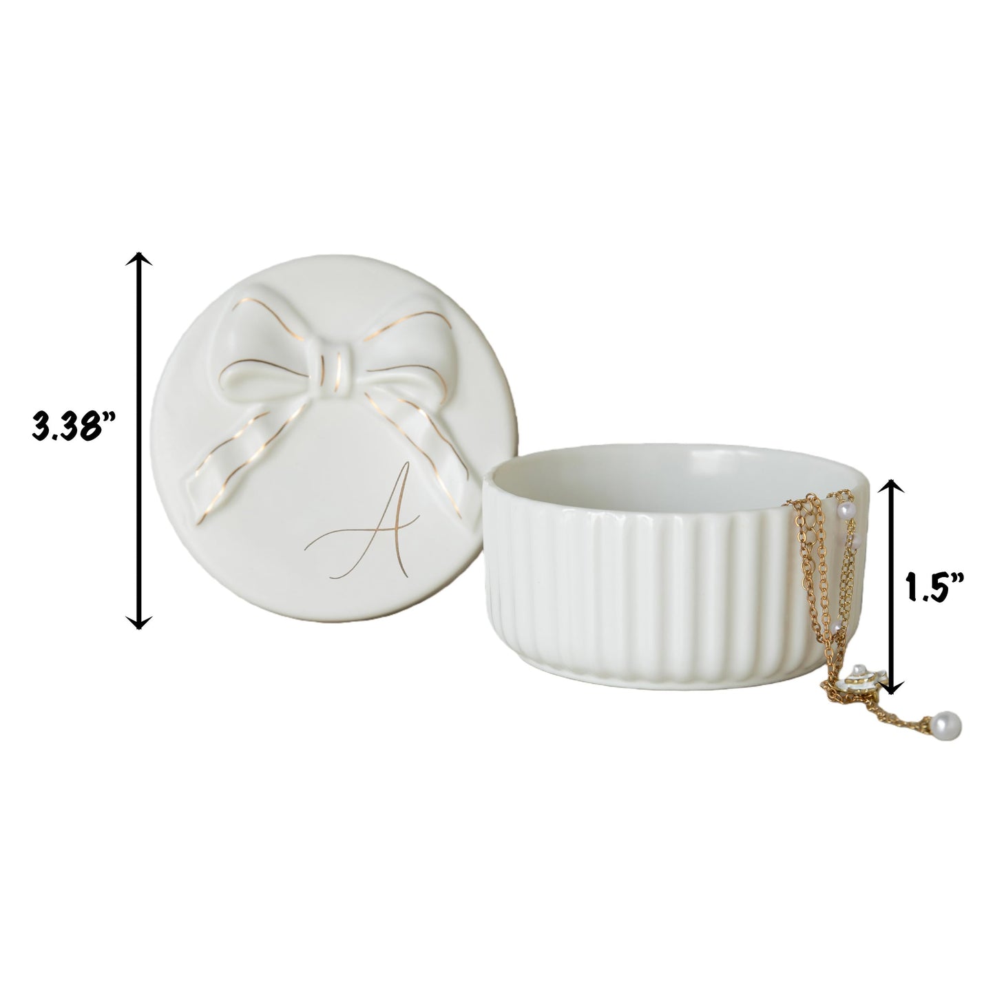 COLLECTIVE HOME Monogram Initial Jewelry Box with Bow - Elegant Ring Holder & Earring Dish | Christmas Gift Idea for Women, Unique Birthday Present for Herr (A)